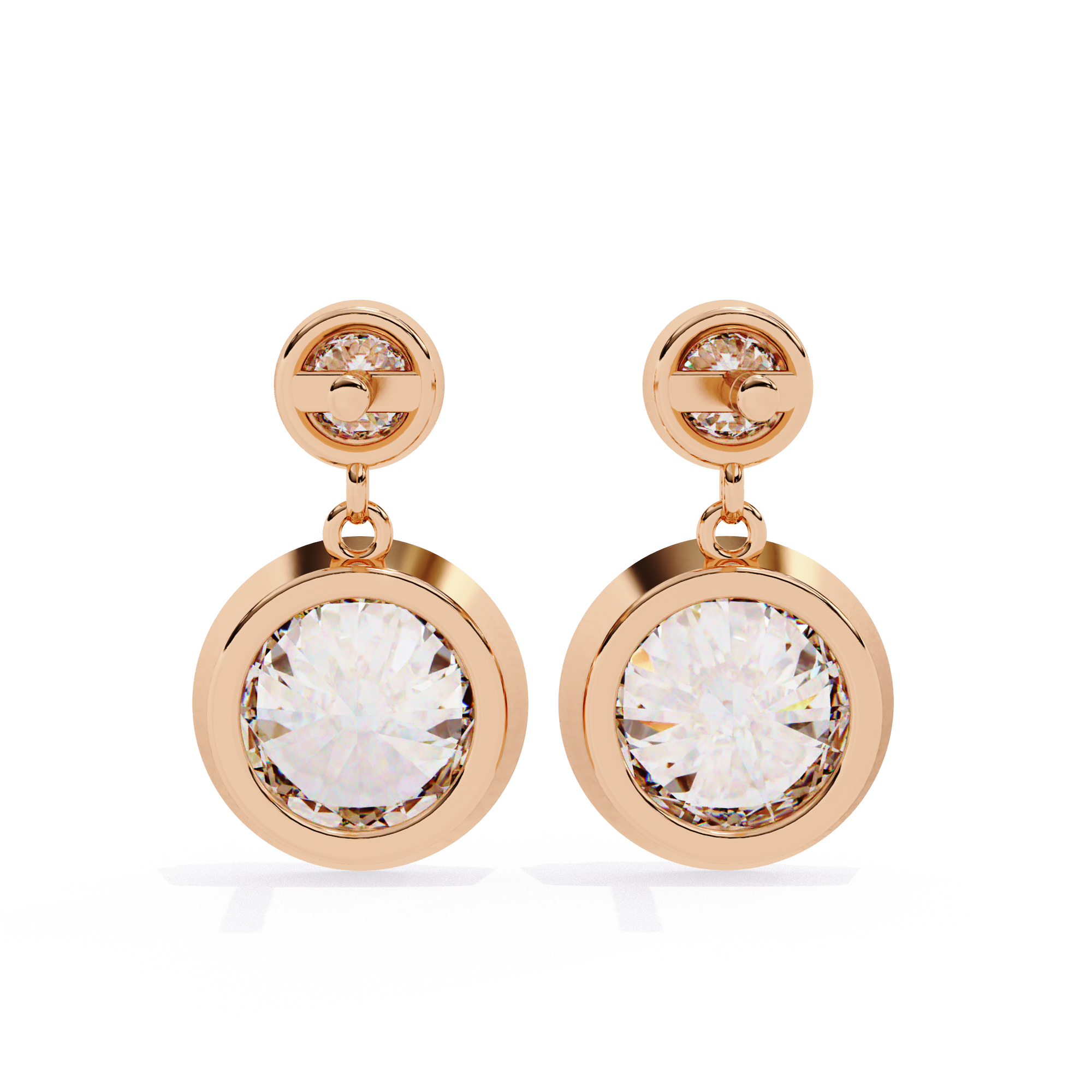 Classic Bezel-Set Double Diamond Drop Earrings