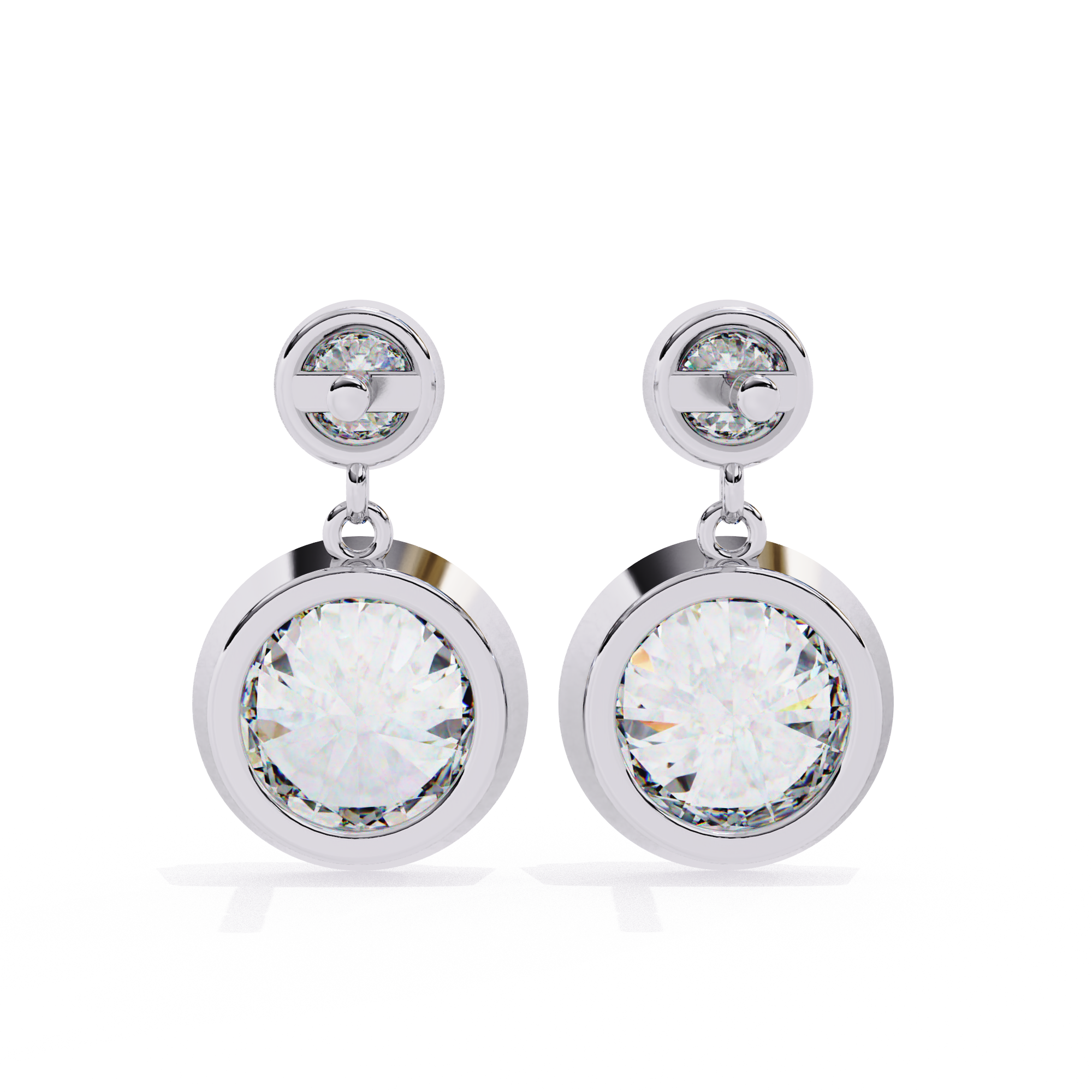 Classic Bezel-Set Double Diamond Drop Earrings