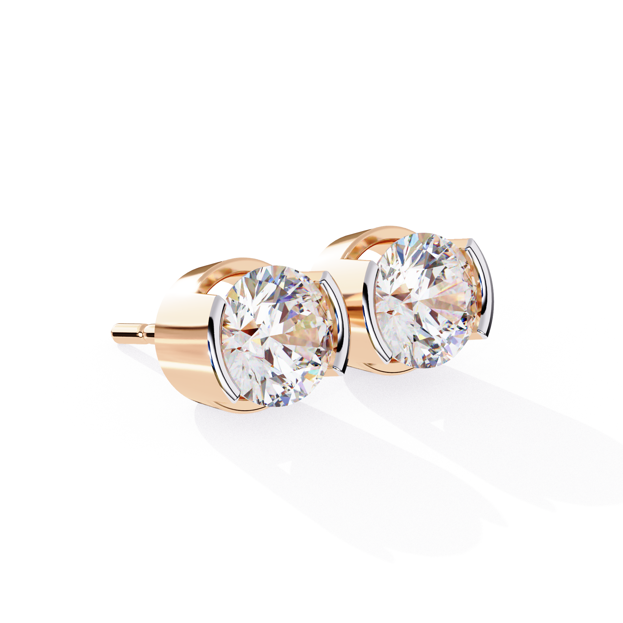 Elegant Round-Cut Diamond Stud Earrings in Gold with Half-Bezel Setting