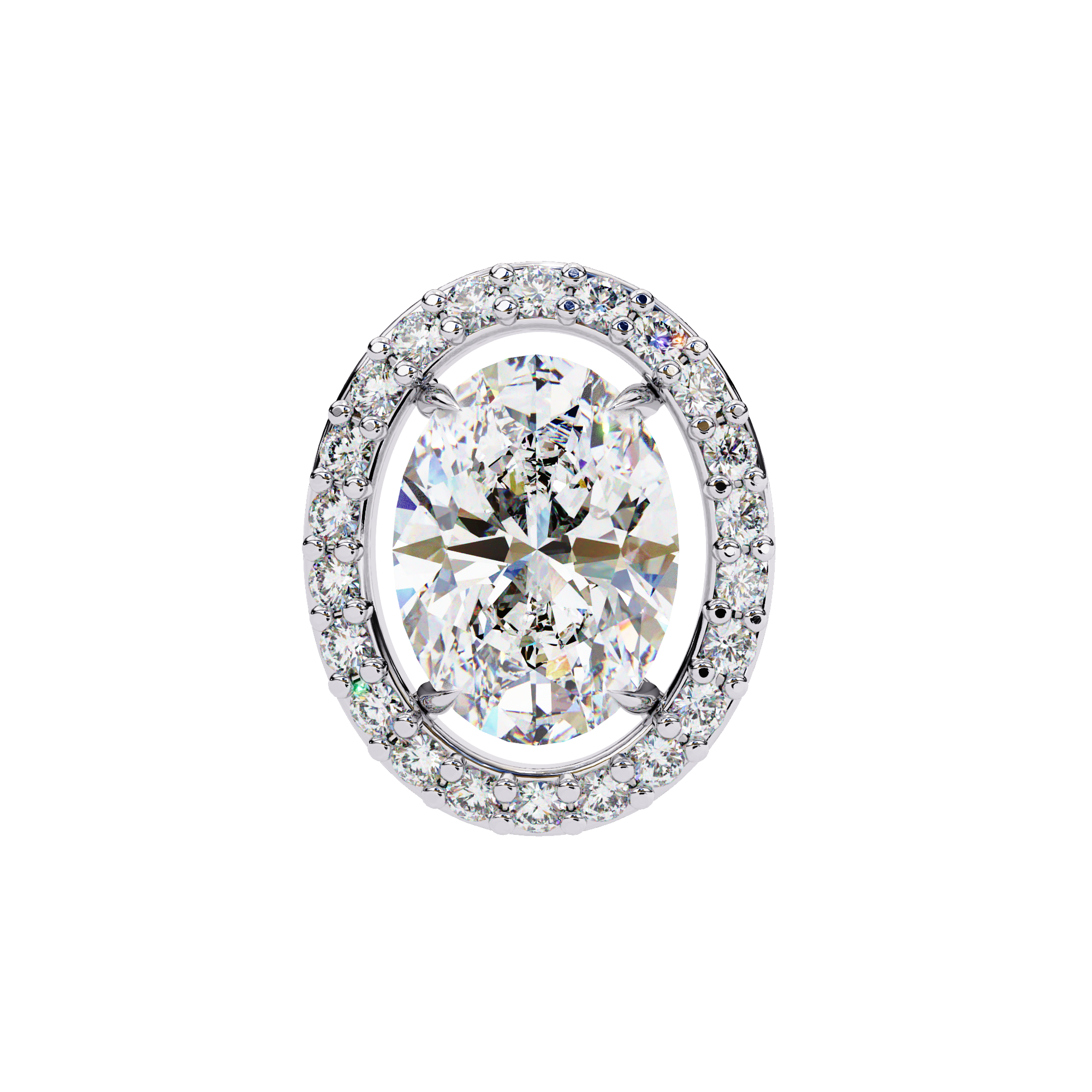 Oval Cut Floating Halo Diamond Stud Earrings in Gold