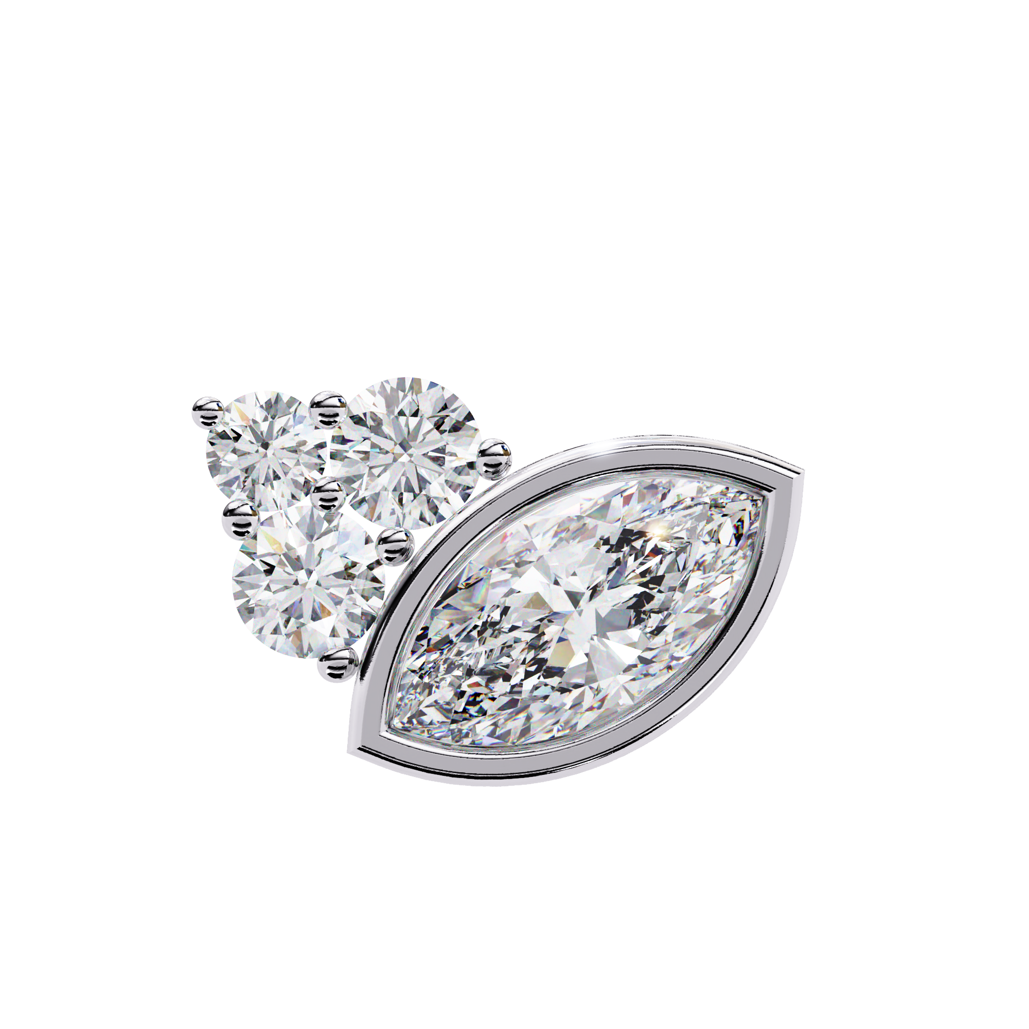 Marquise & Round Diamond Stud Earrings