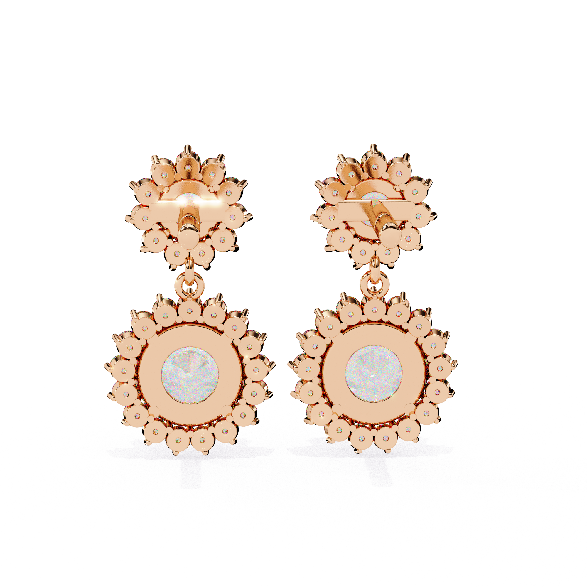Sunburst Double Halo Diamond Drop Earrings