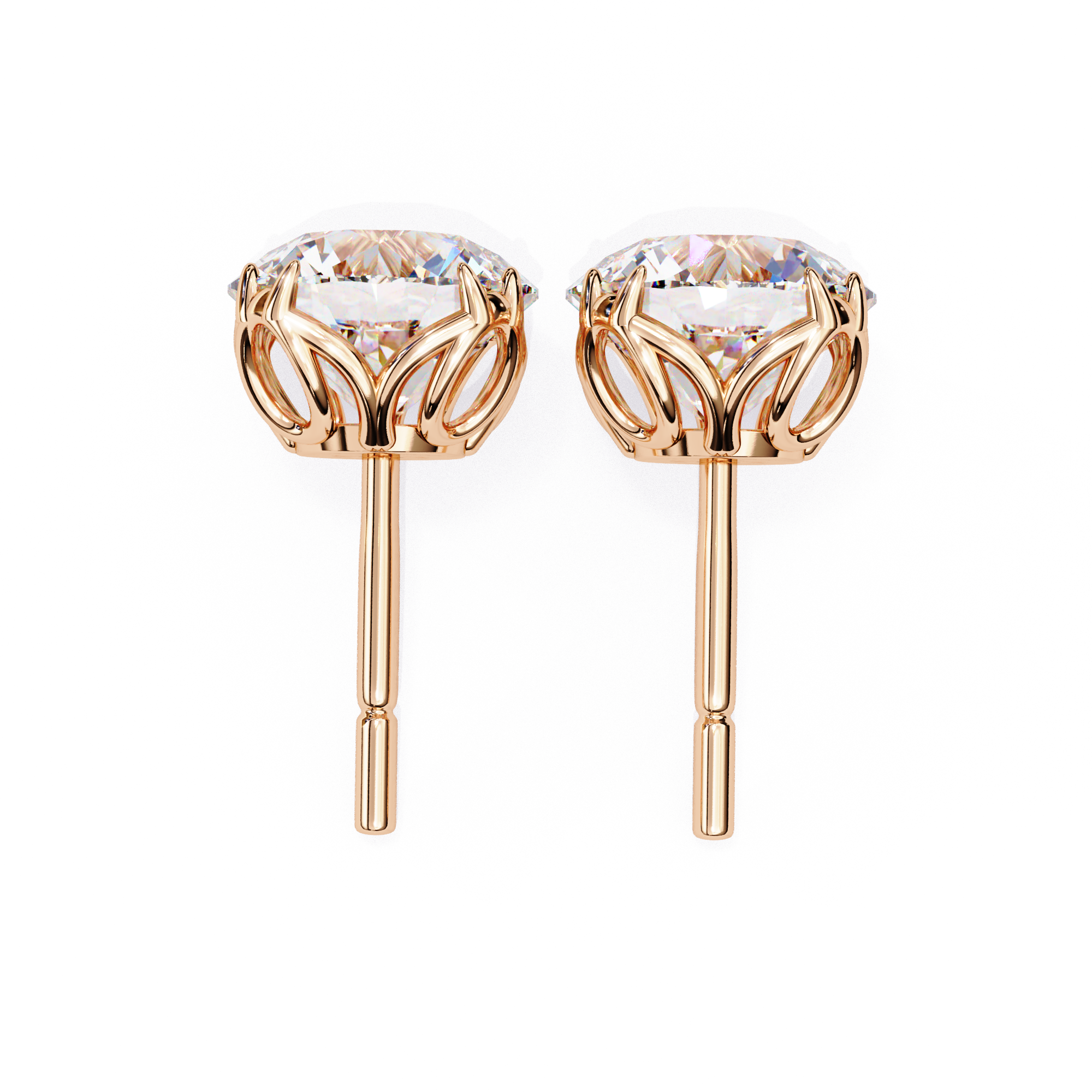 Elegant Round-Cut Diamond Stud Earrings in Gold Crown Setting
