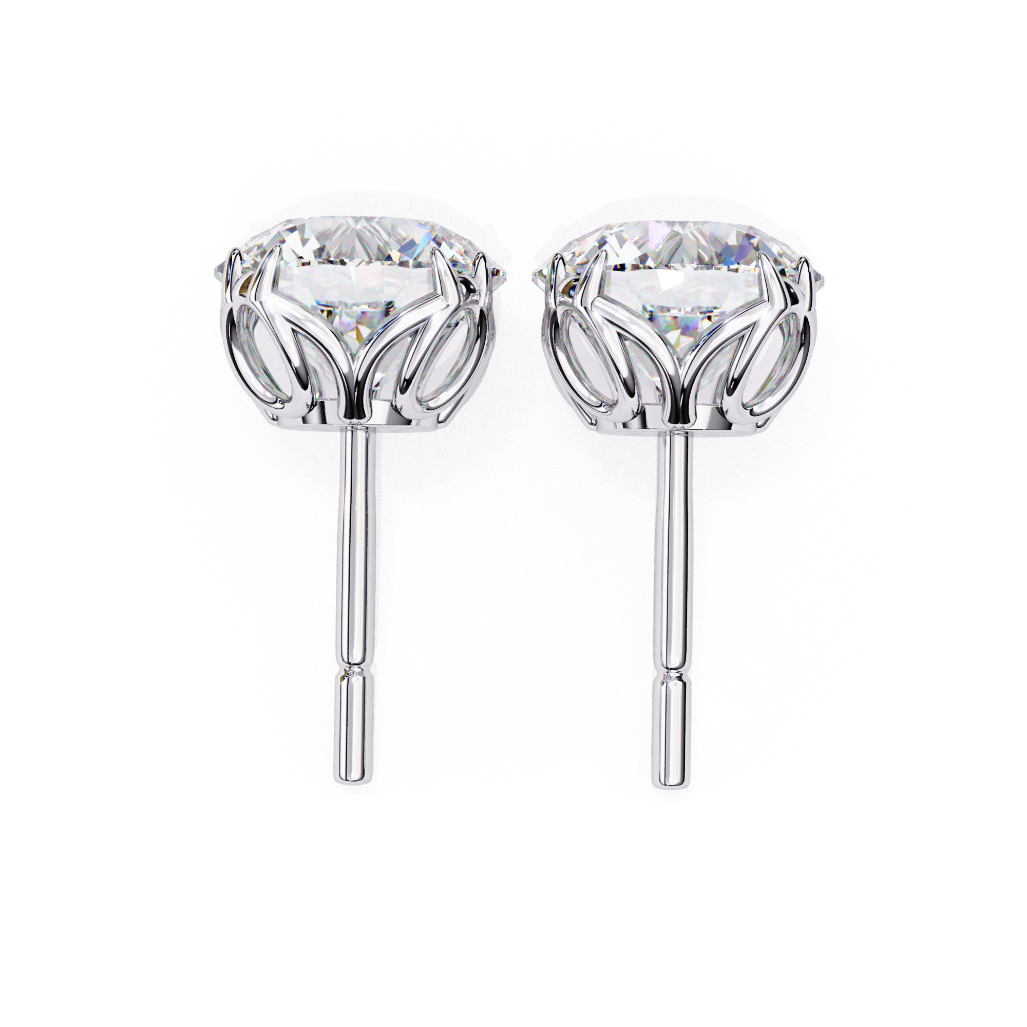Elegant Round-Cut Diamond Stud Earrings in Gold Crown Setting