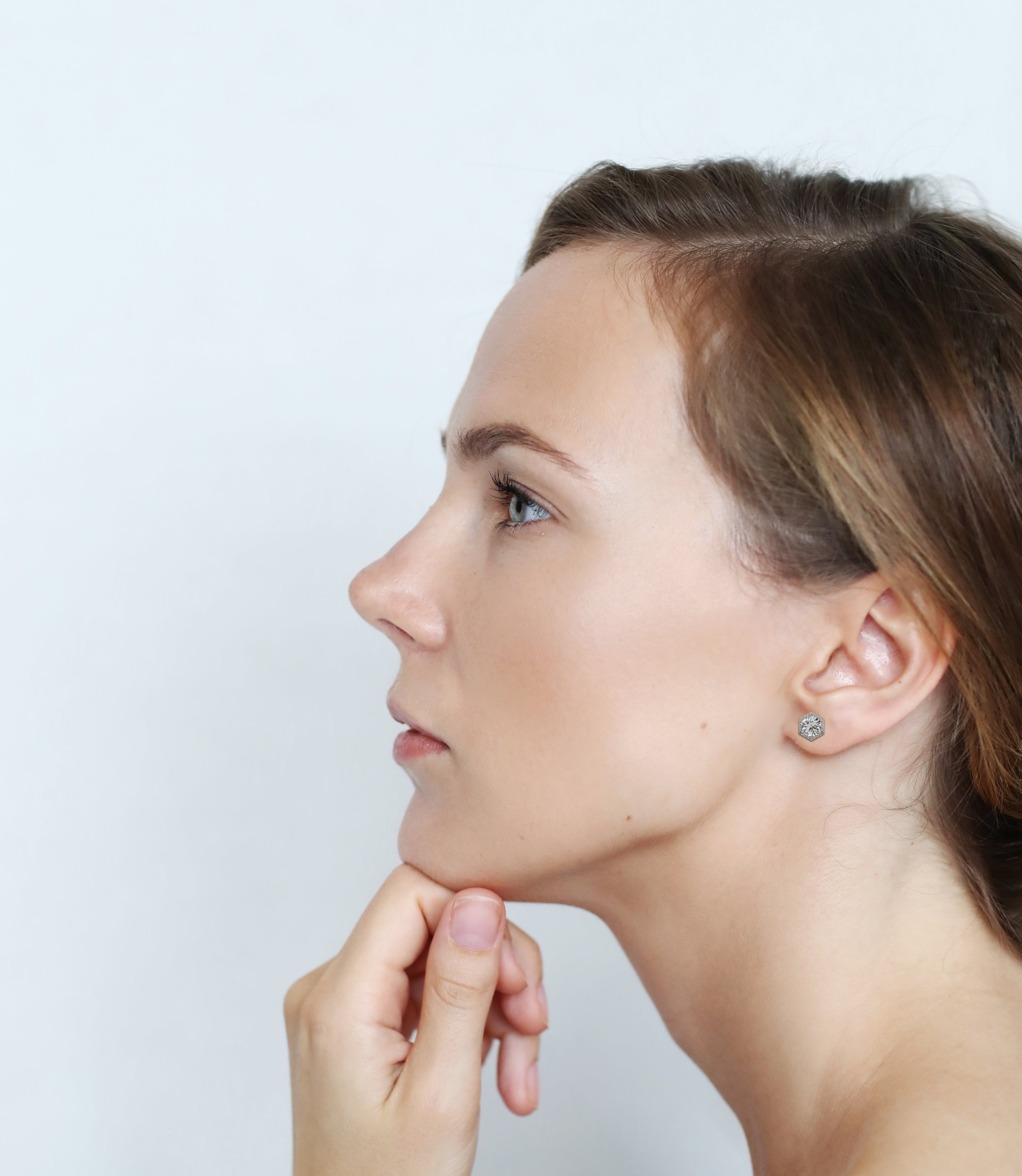 Hexagon Halo Diamond Stud Earrings