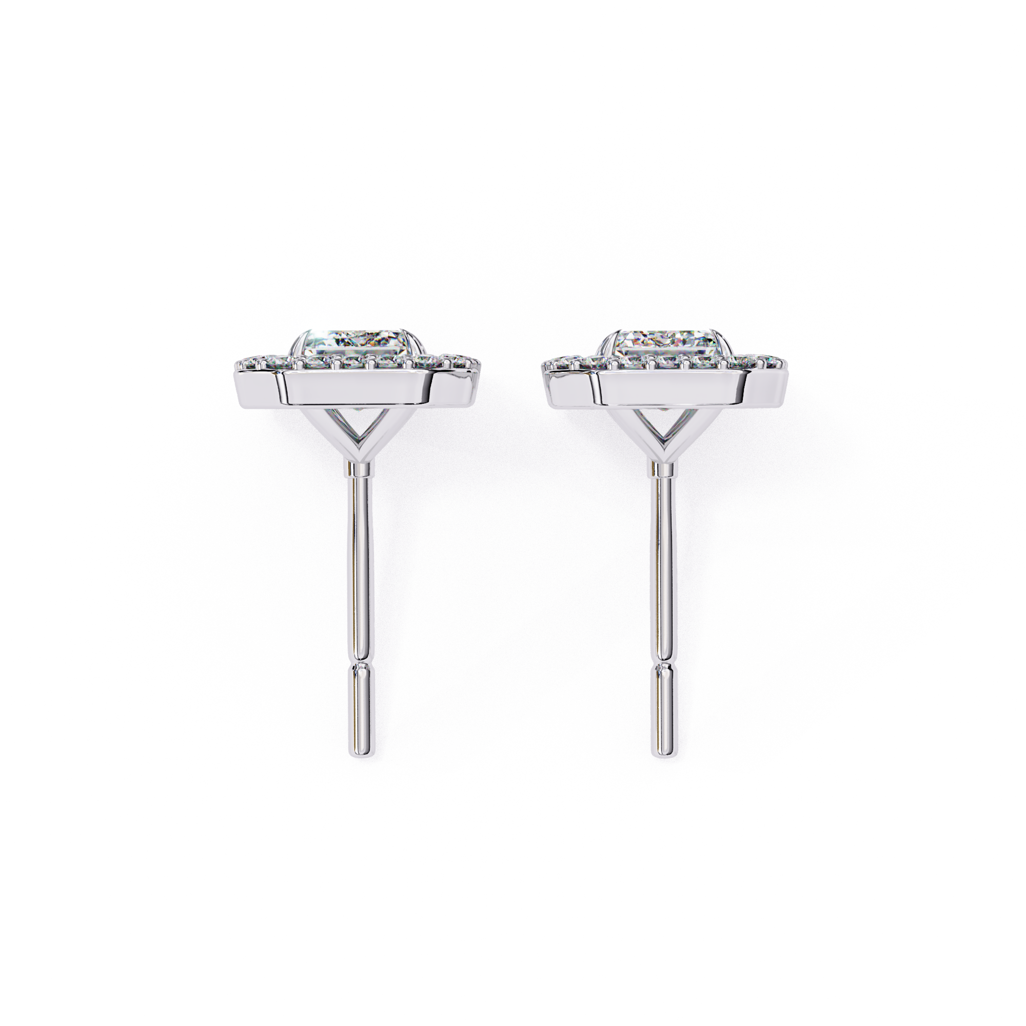 Emerald Cut Halo Diamond Stud Earrings in Gold