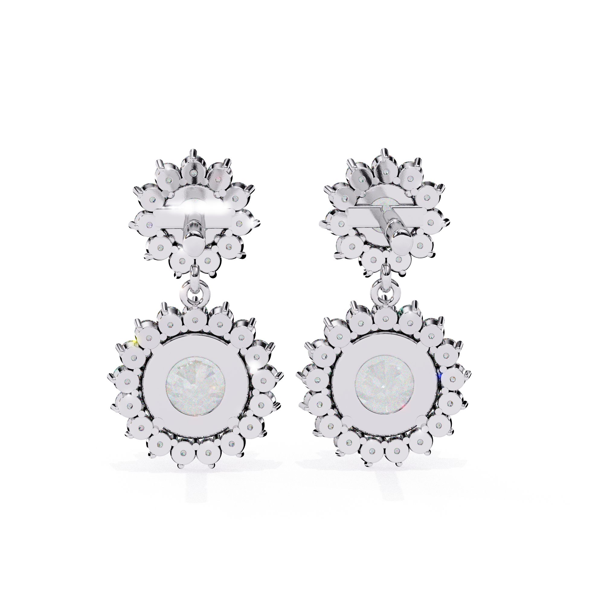 Sunburst Double Halo Diamond Drop Earrings
