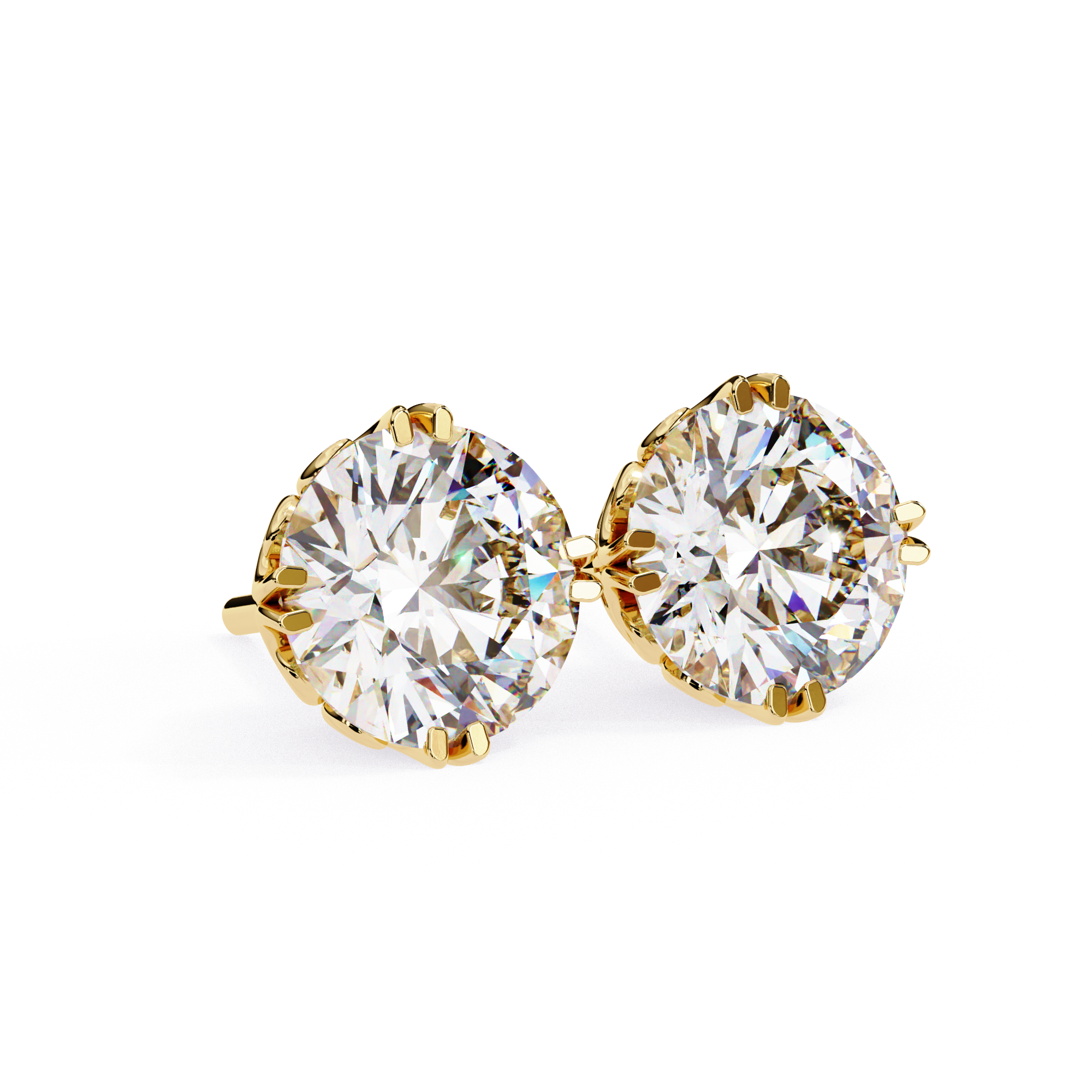Exquisite Round-Cut Diamond Stud Earrings in a Classic 6-Prong Gold Setting