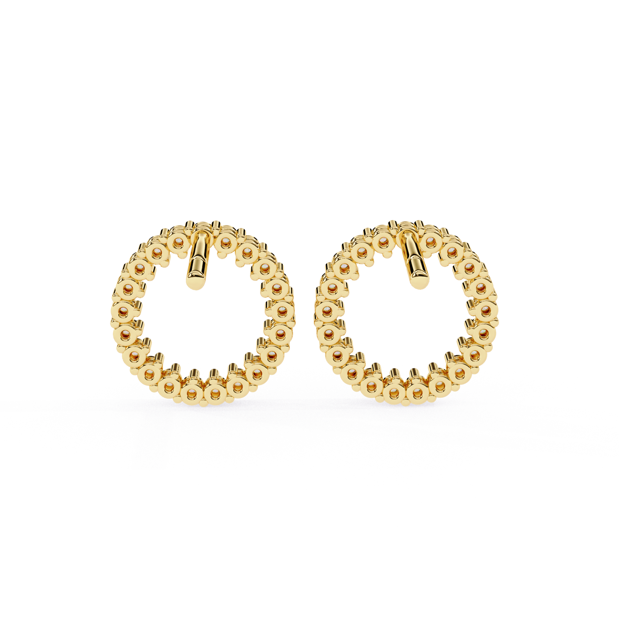 Elegant Diamond Circle Stud Earrings in Gold