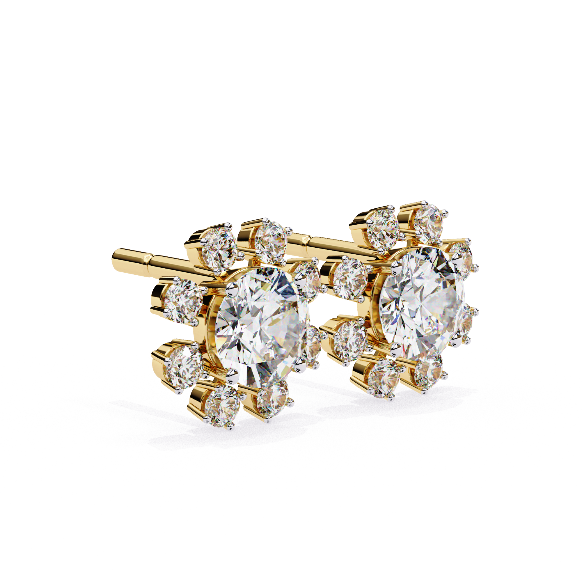 Stunning Sunburst Diamond Stud Earrings in Gold