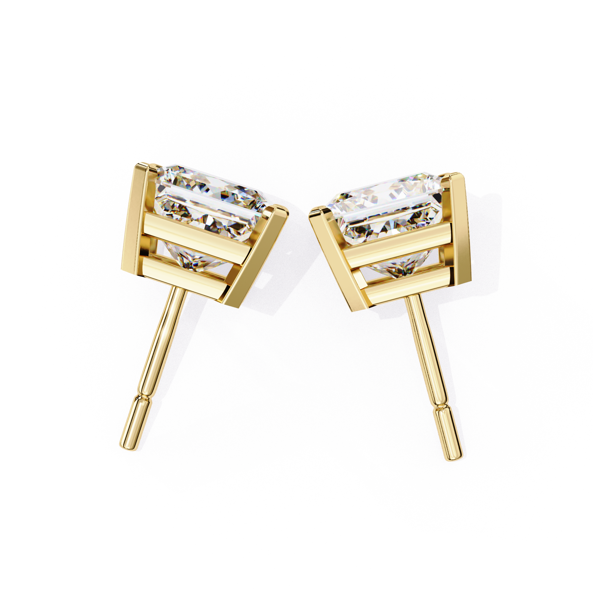 Elegant Princess-Cut Diamond Stud Earrings in Gold