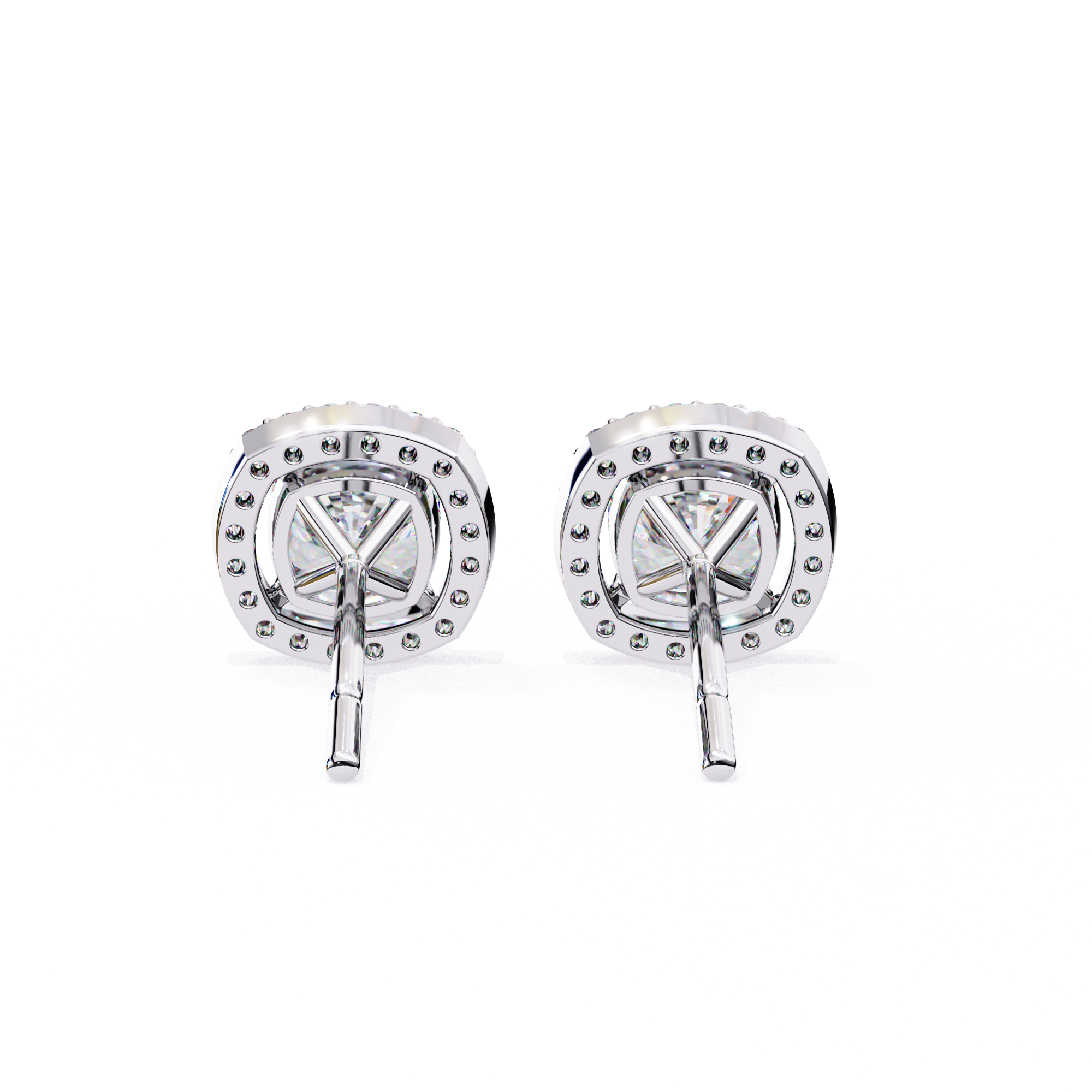Cushion Cut Floating Halo Diamond Stud Earrings in Gold