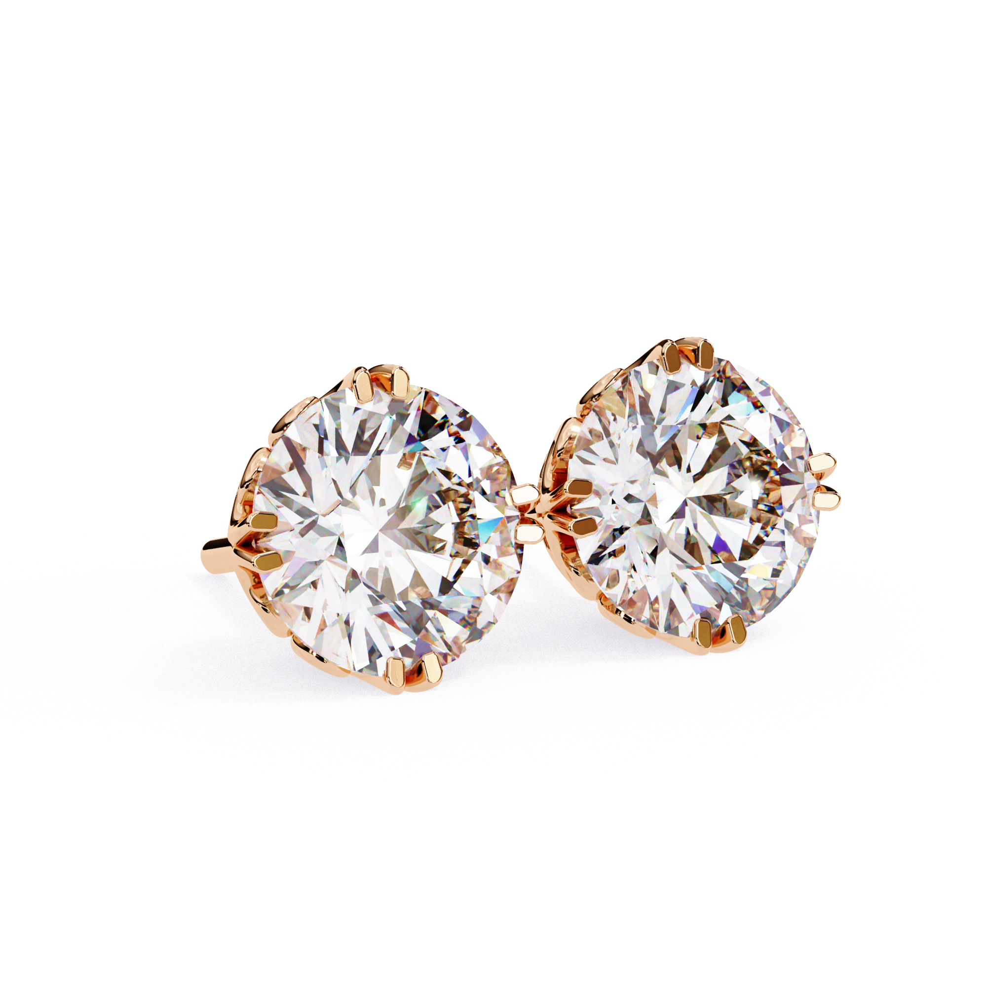 Exquisite Round-Cut Diamond Stud Earrings in a Classic 6-Prong Gold Setting