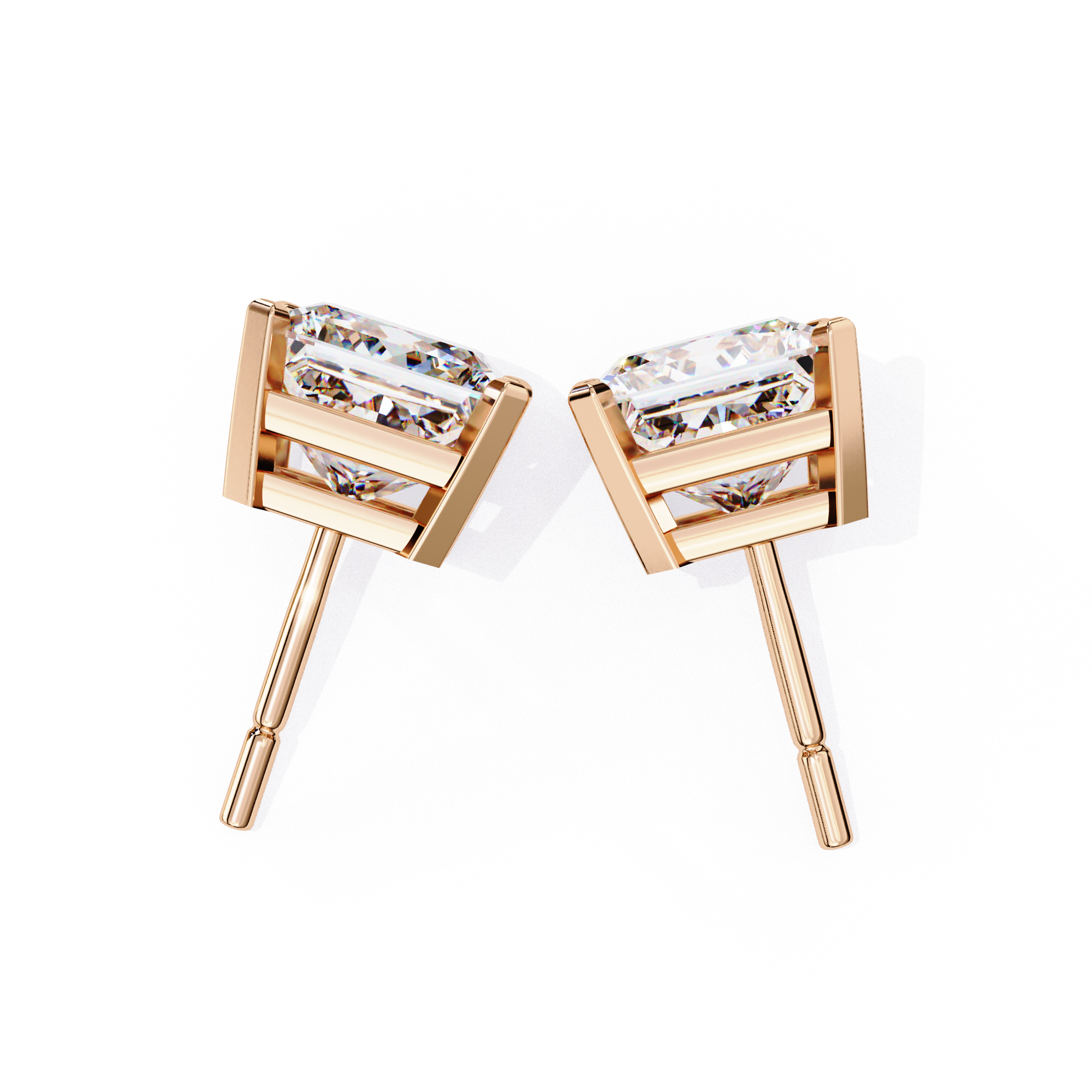 Elegant Princess-Cut Diamond Stud Earrings in Gold