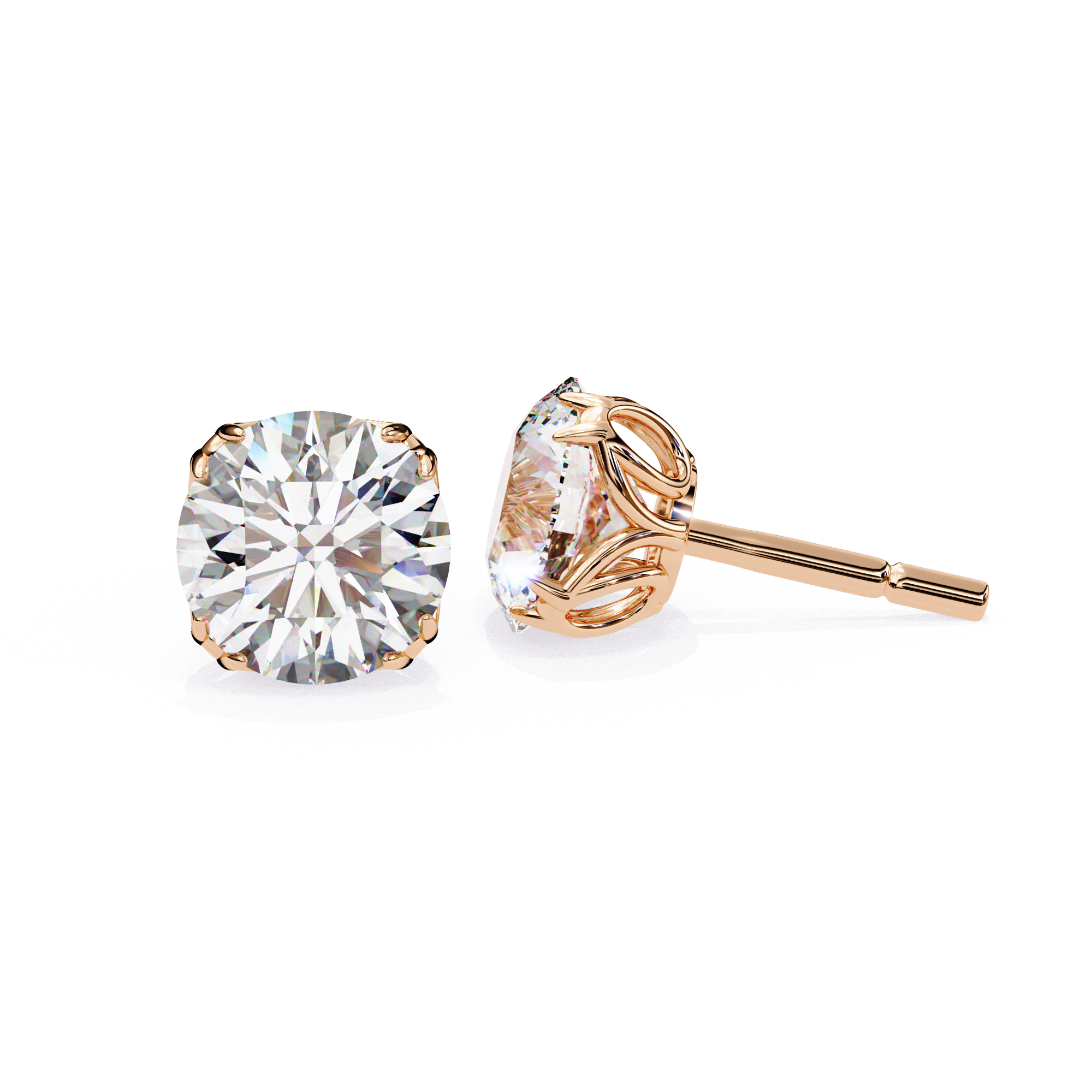 Elegant Round-Cut Diamond Stud Earrings in Gold Crown Setting