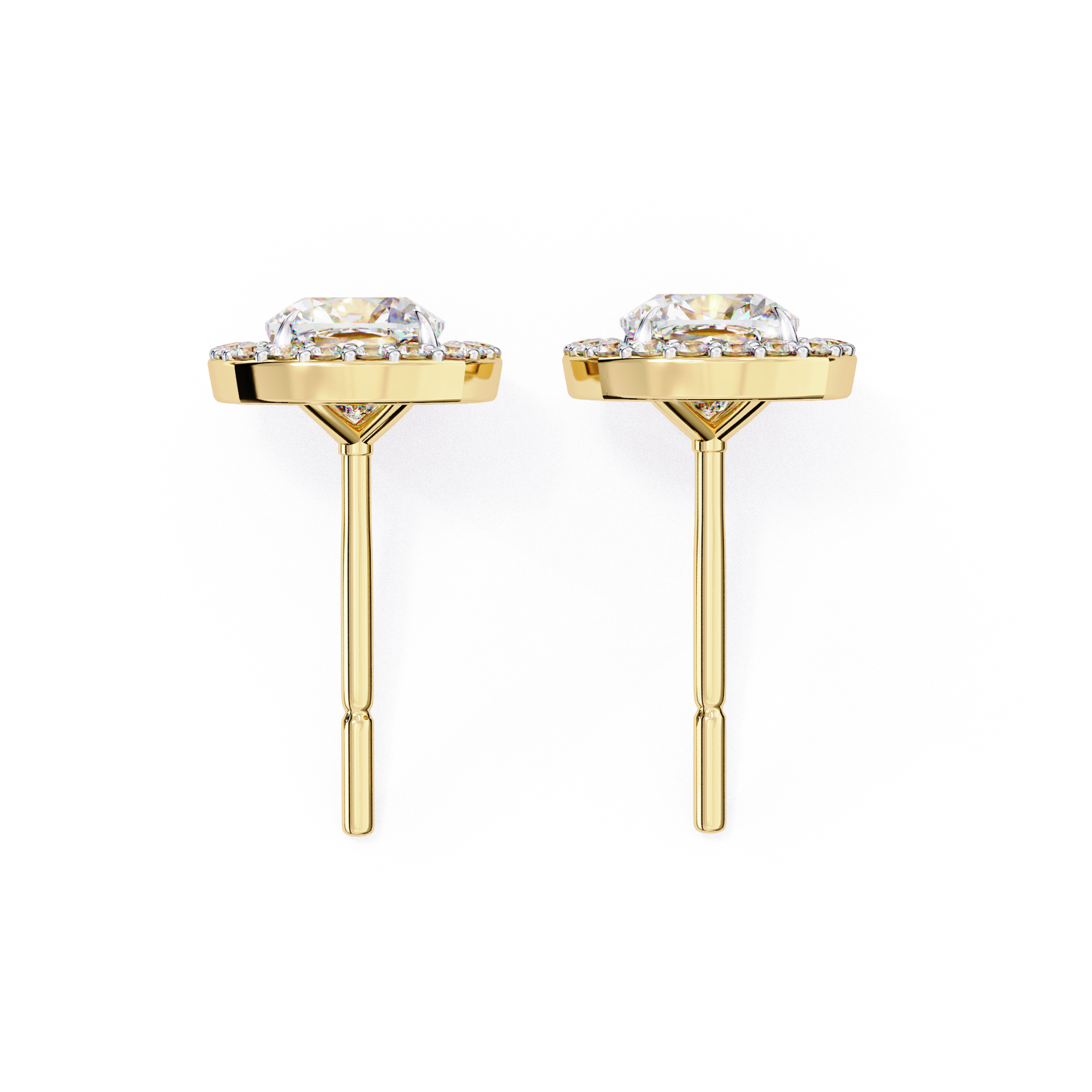 Cushion Cut Floating Halo Diamond Stud Earrings in Gold