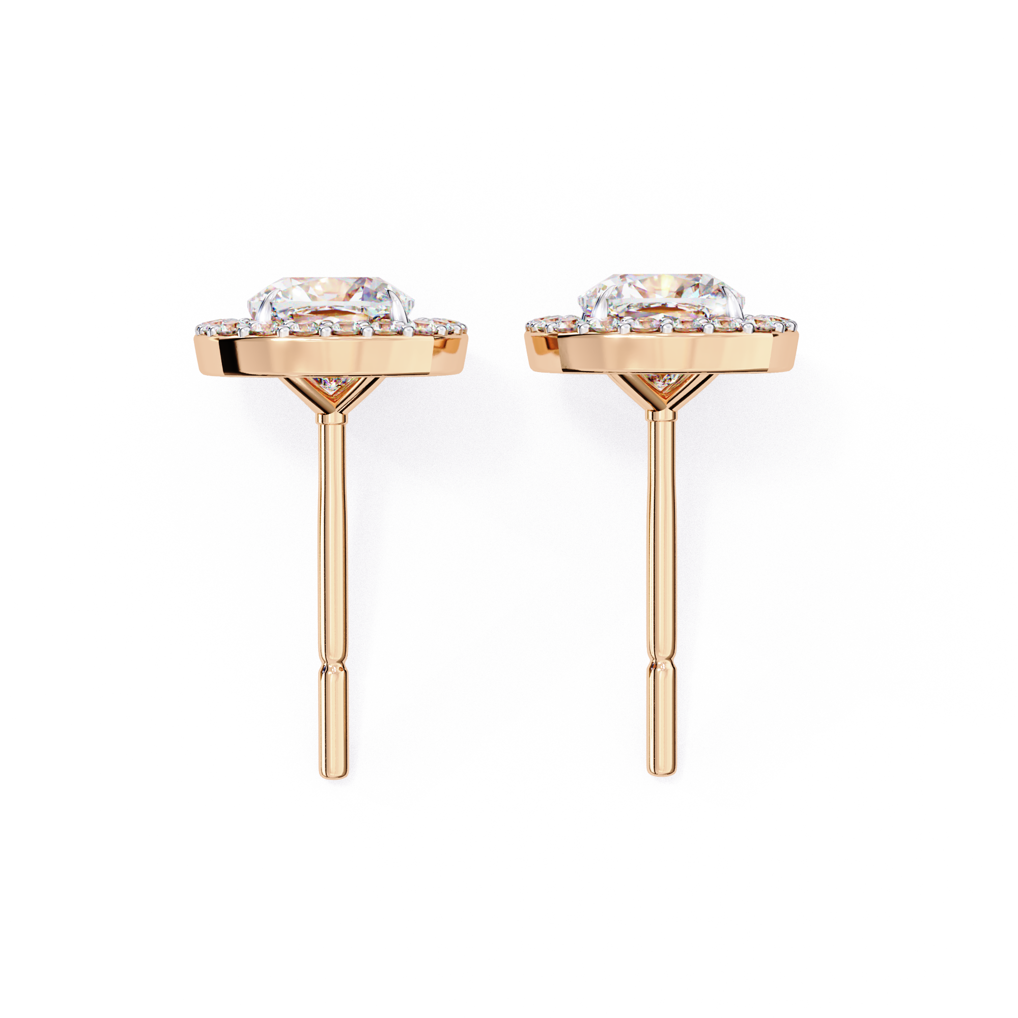 Cushion Cut Floating Halo Diamond Stud Earrings in Gold