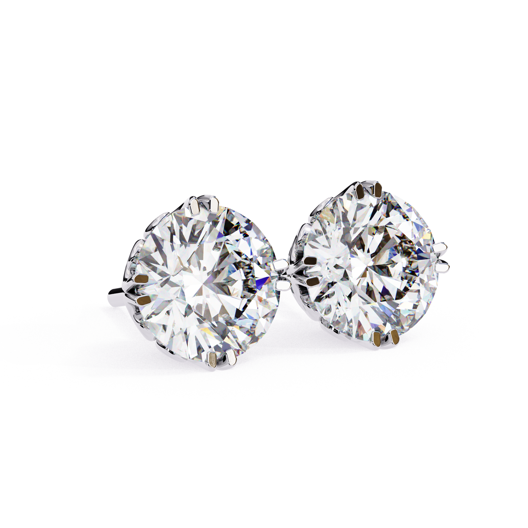 Exquisite Round-Cut Diamond Stud Earrings in a Classic 6-Prong Gold Setting