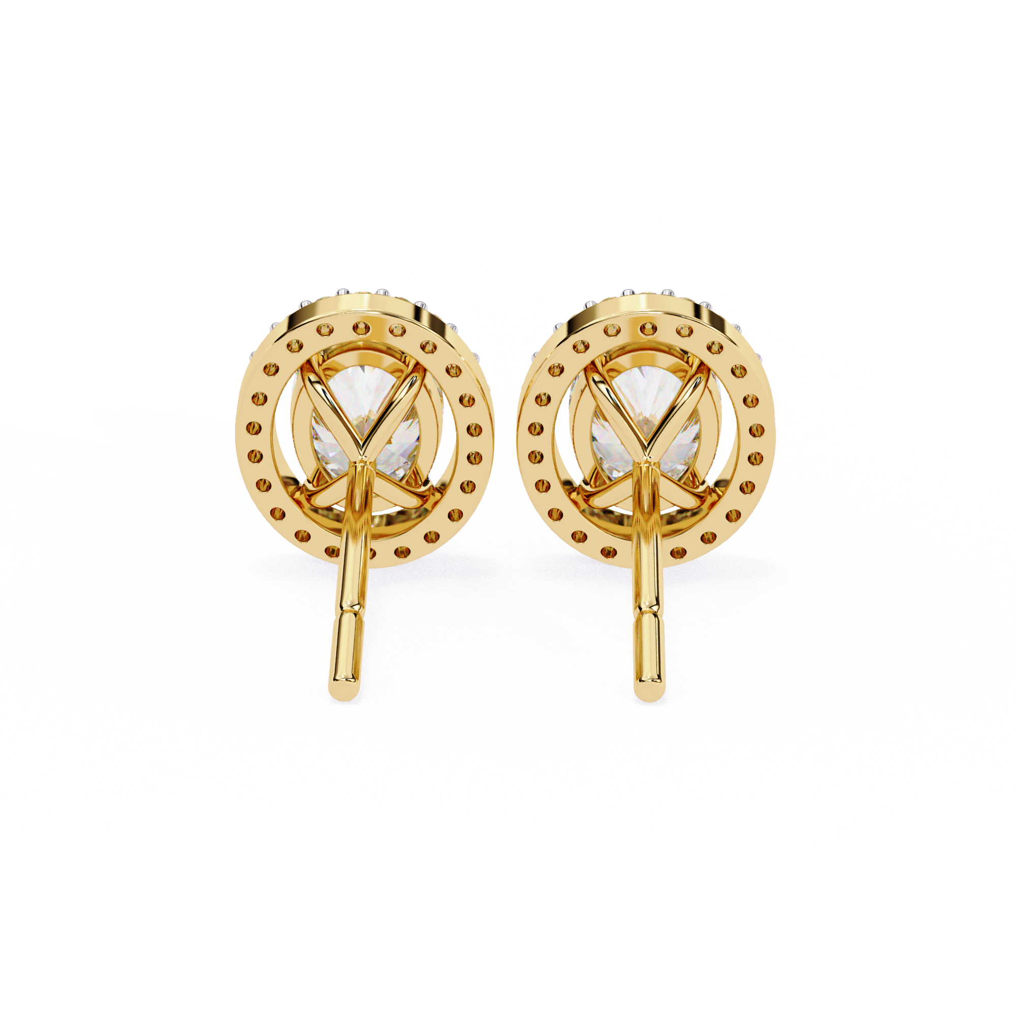 Oval Cut Floating Halo Diamond Stud Earrings in Gold