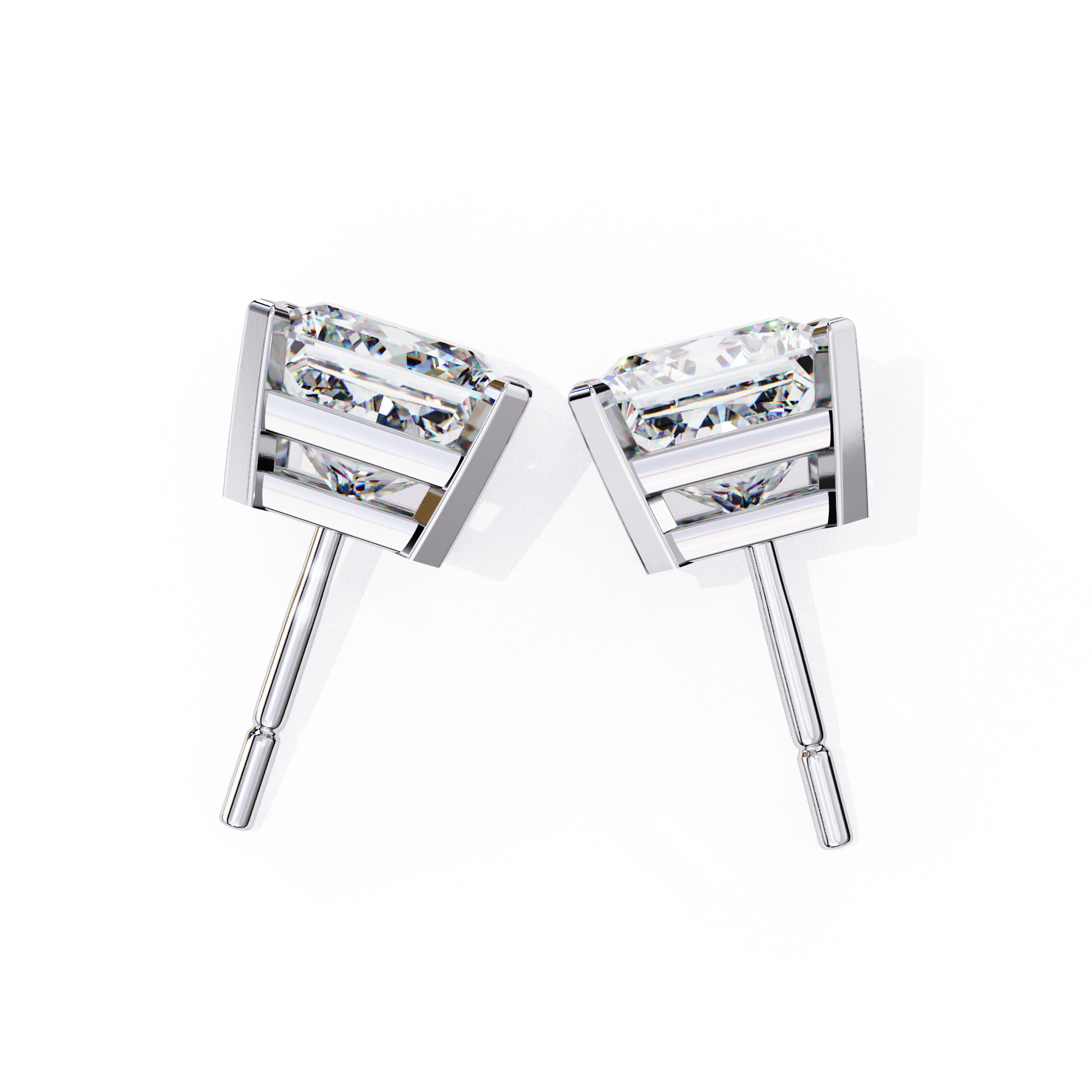 Elegant Princess-Cut Diamond Stud Earrings in Gold
