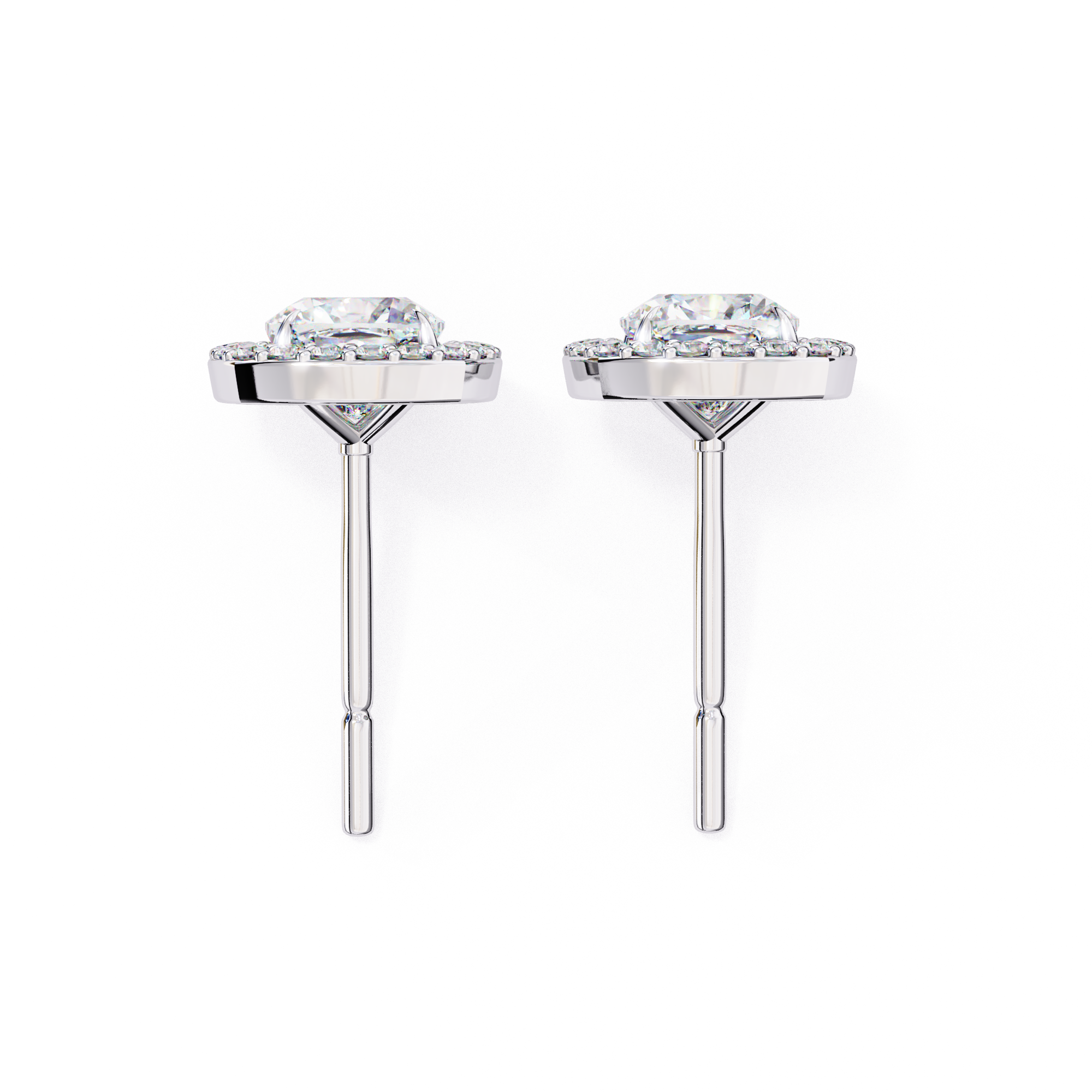 Cushion Cut Floating Halo Diamond Stud Earrings in Gold