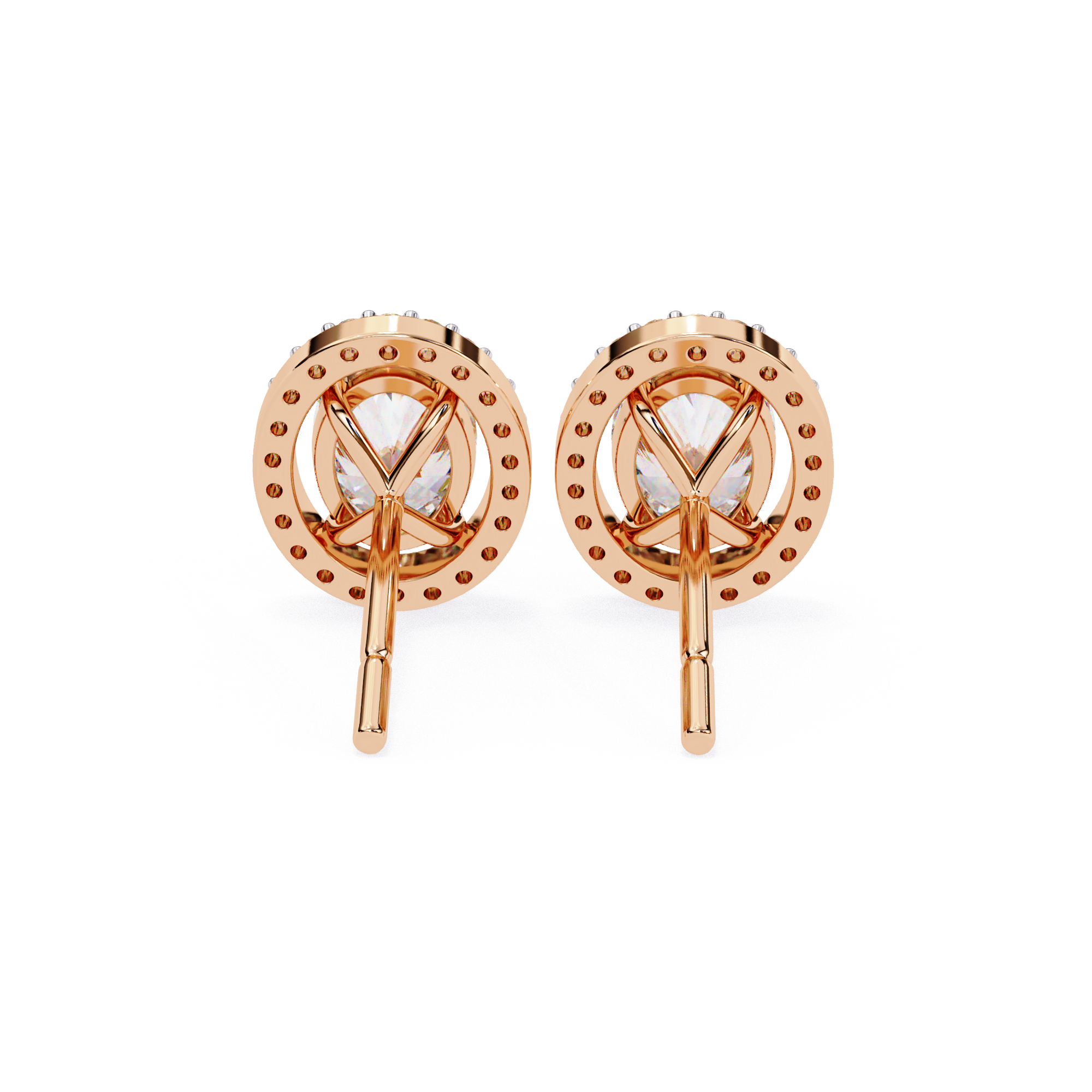 Oval Cut Floating Halo Diamond Stud Earrings in Gold