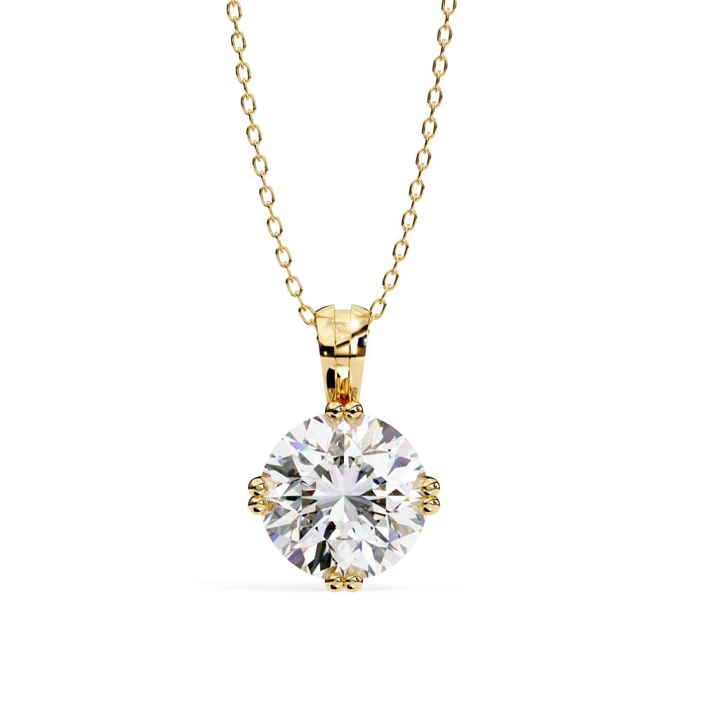 Beaded Prongs Round Diamond Solitaire Pendant in Gold