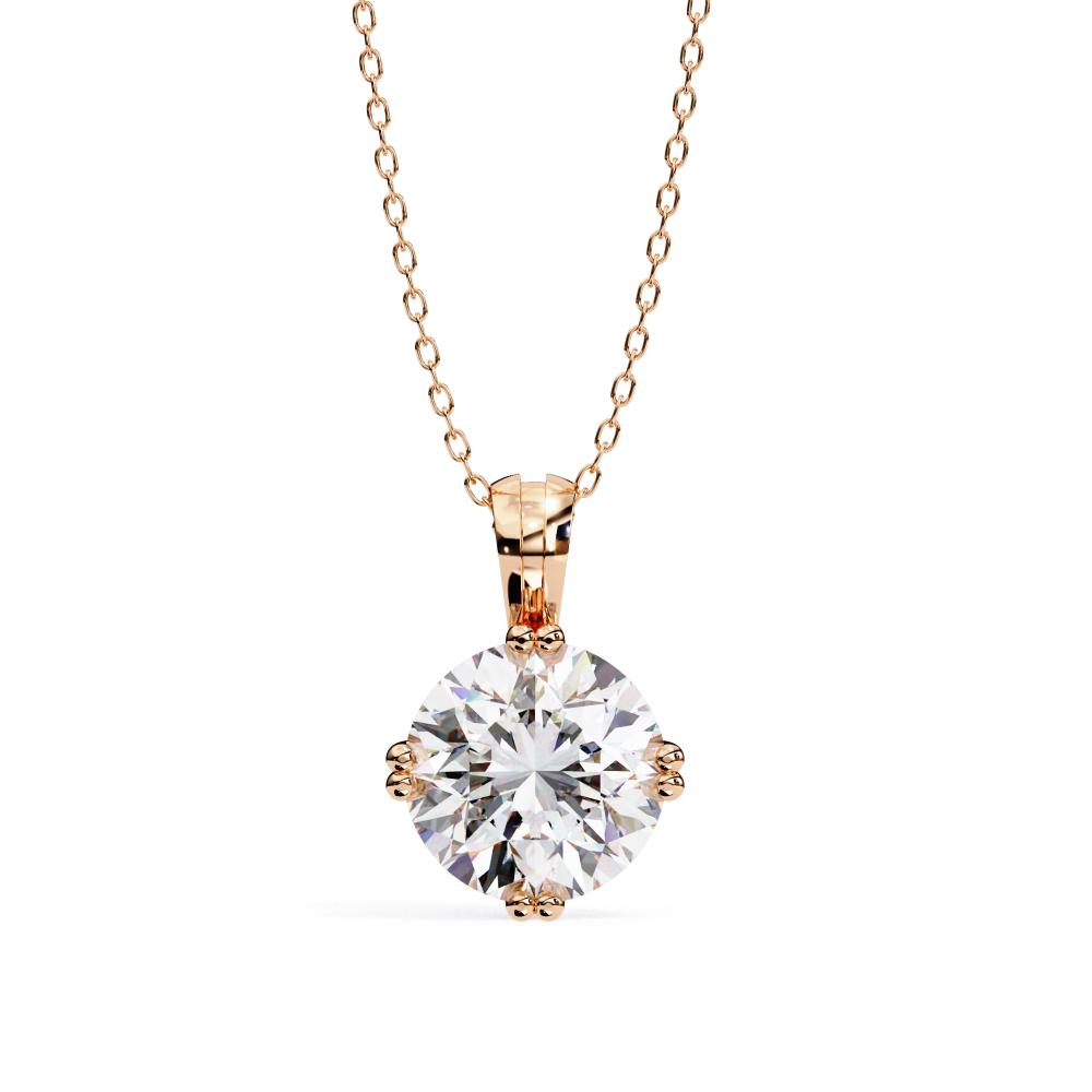 Beaded Prongs Round Diamond Solitaire Pendant in Gold
