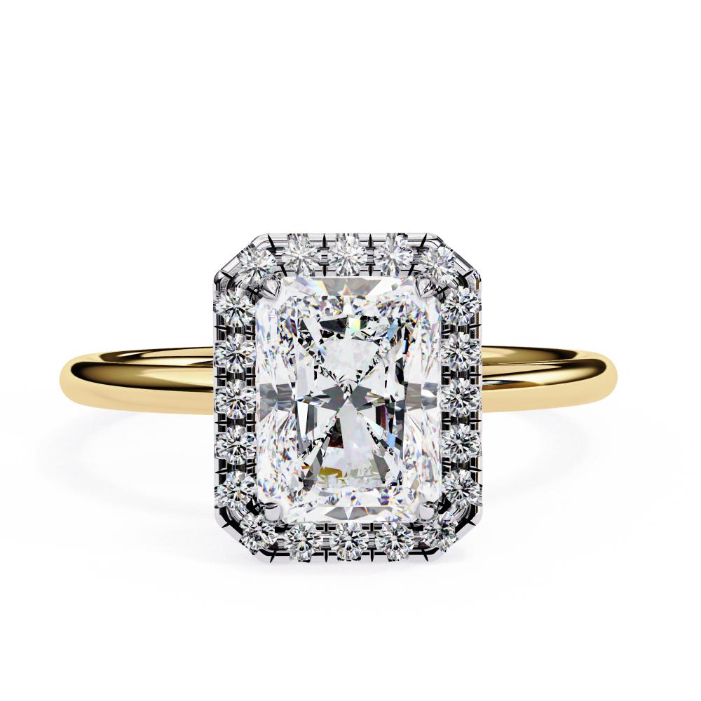 Radiant-Cut Diamond with Round Brilliant Halo Ring in Gold