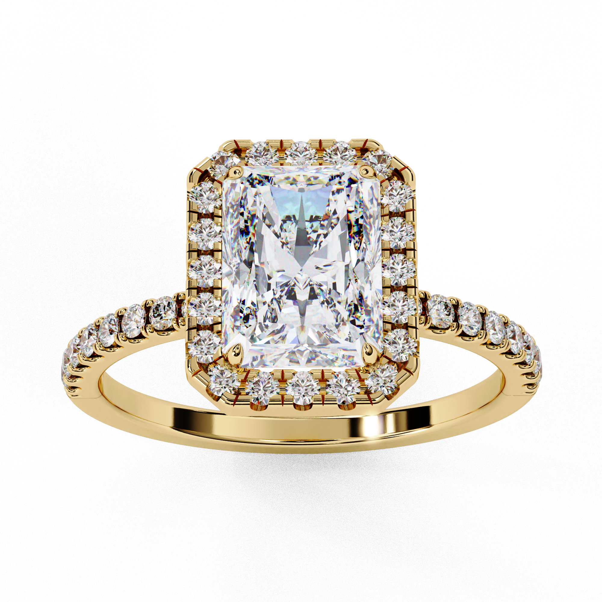Gold Emerald Cut Diamond Halo Ring