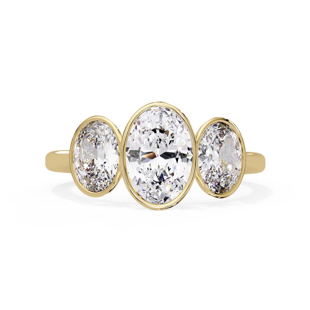 Three Stone Oval Diamond Bezel Engagement Ring in Gold