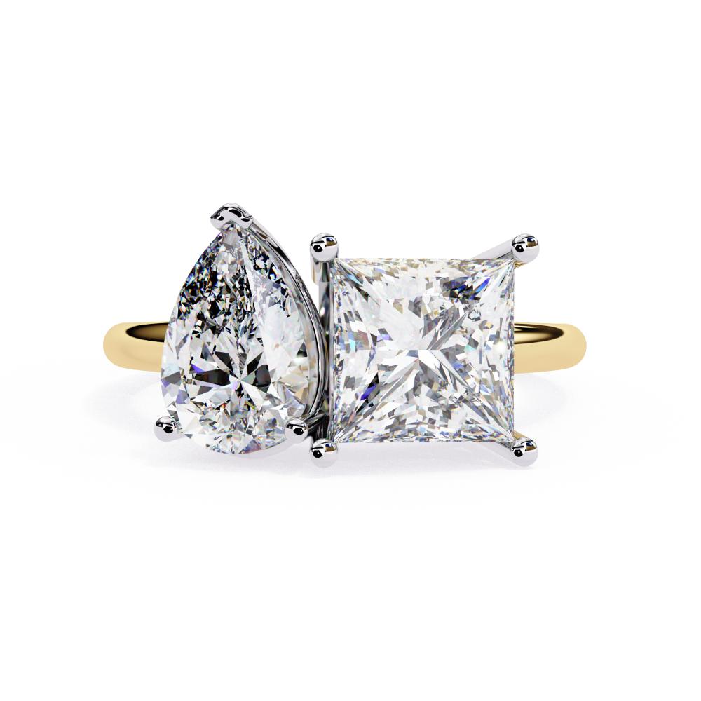 Pear and Princess Cut Two-Stone Diamond Ring in Gold