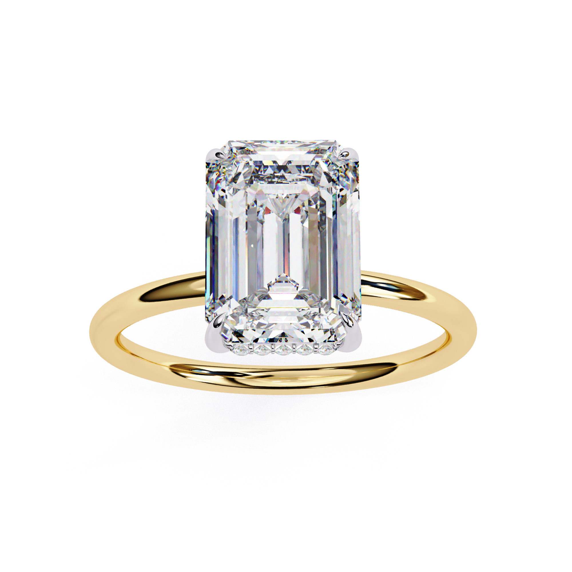 Two-Tone Emerald Cut Diamond Solitaire Ring