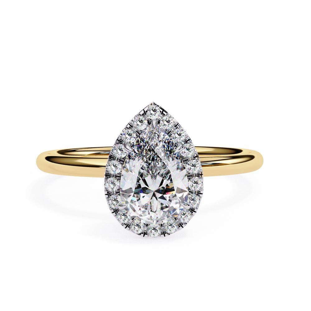 Pear-Cut Diamond with Round Brilliant Halo Ring in Gold