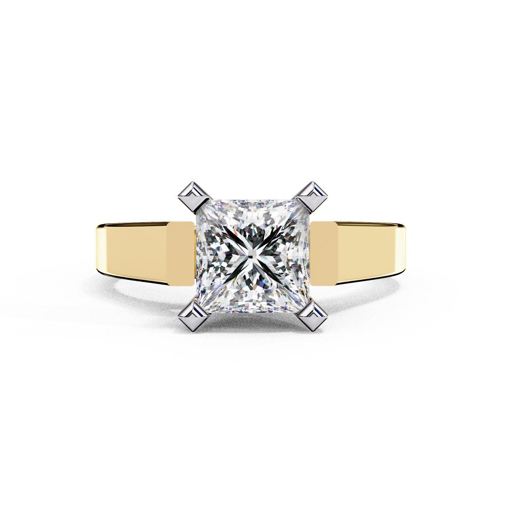 Tapered Band Princess Solitaire Engagement Ring in Gold