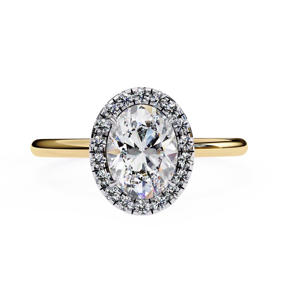 Oval-Cut Diamond with Round Brilliant Halo Ring in Gold