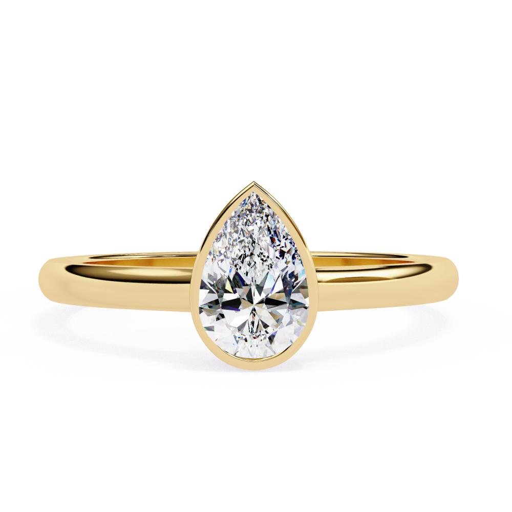 Bezel Floating Pear Solitaire Engagement Ring in Gold