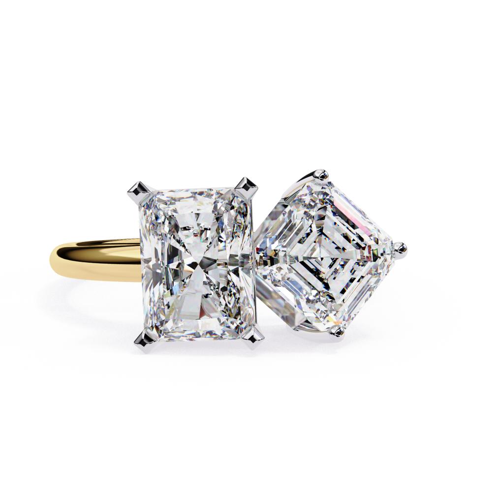 Radiant & Asscher Diamond Toi Et Moi Ring in Gold