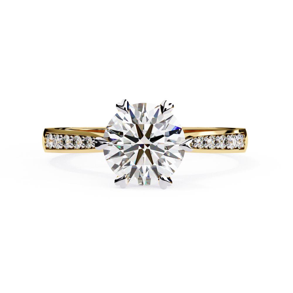 Round Cut Diamond Pavé Engagement Ring in Gold