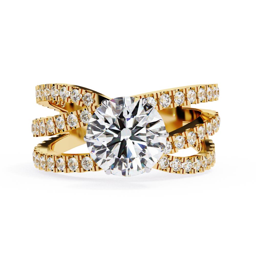 Round Diamond Criss-Cross Band Engagement Ring in Gold