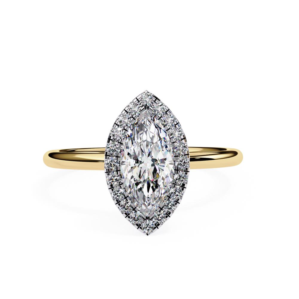 Marquise-Cut Diamond with Round Brilliant Halo Ring in Gold