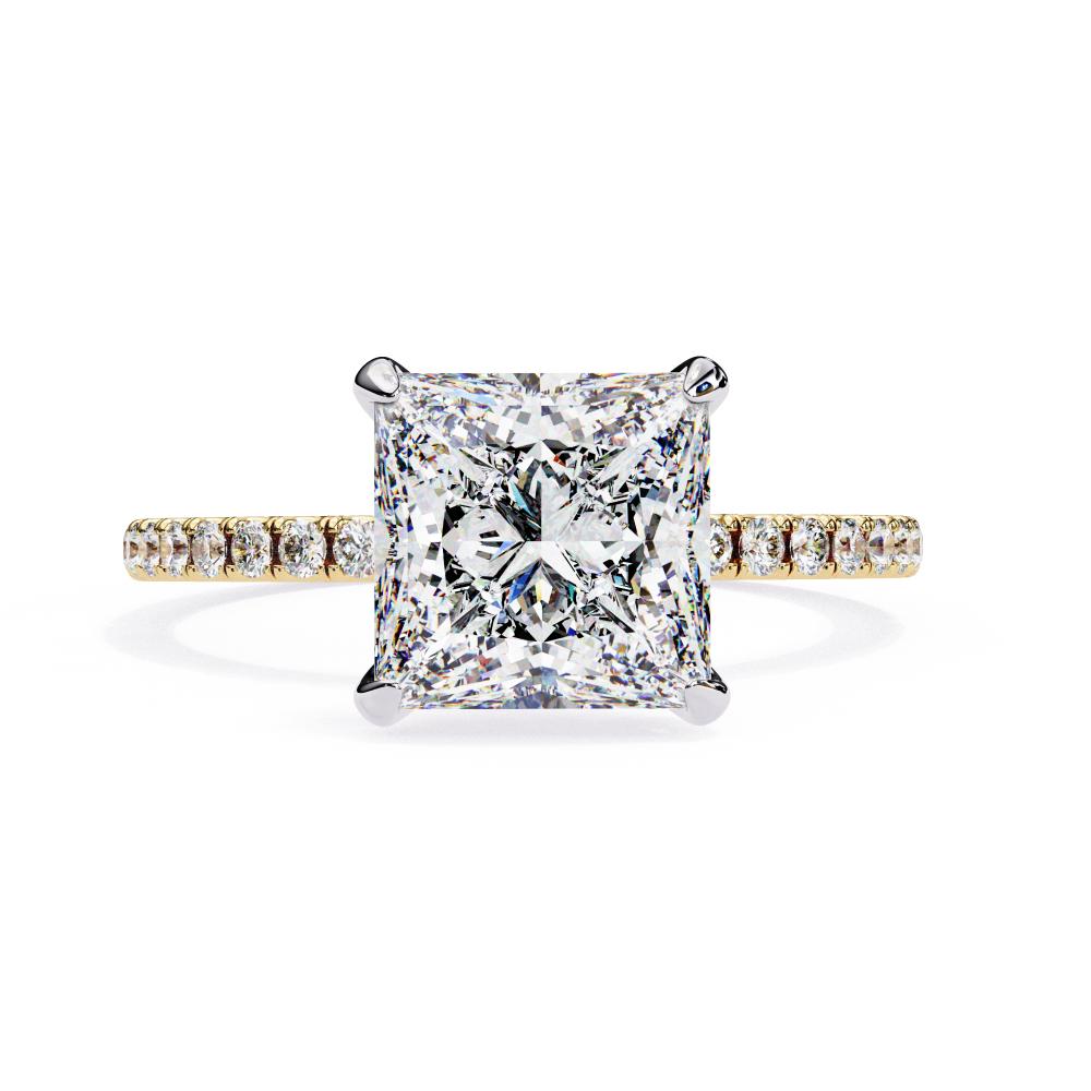 Princess Cut Diamond Pavé Engagement Ring in Gold