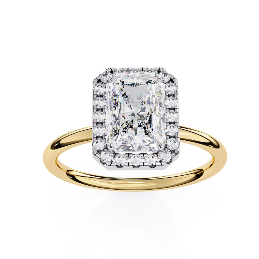 Radiant-Cut Diamond with Round Brilliant Halo Ring in Gold