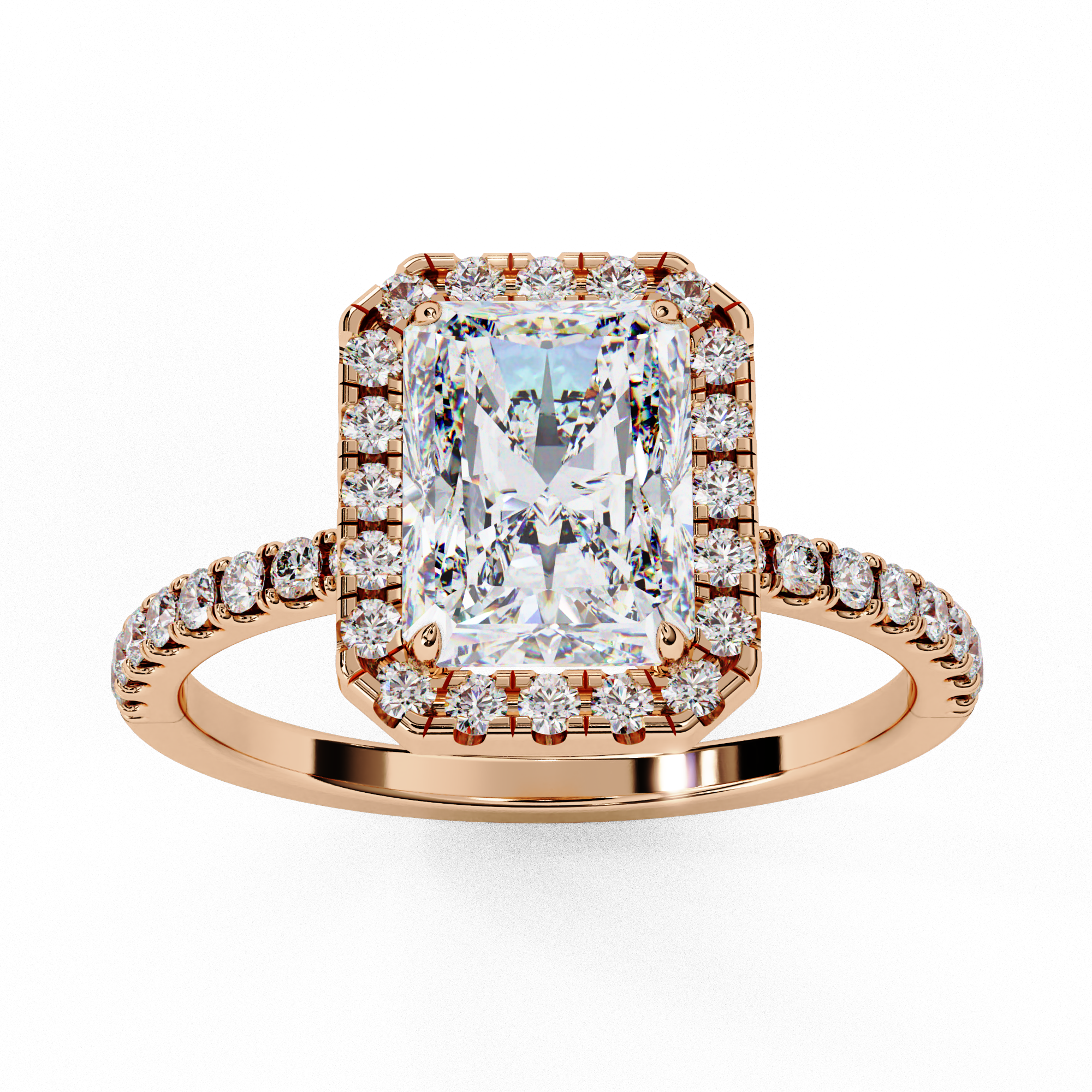 Gold Emerald Cut Diamond Halo Ring