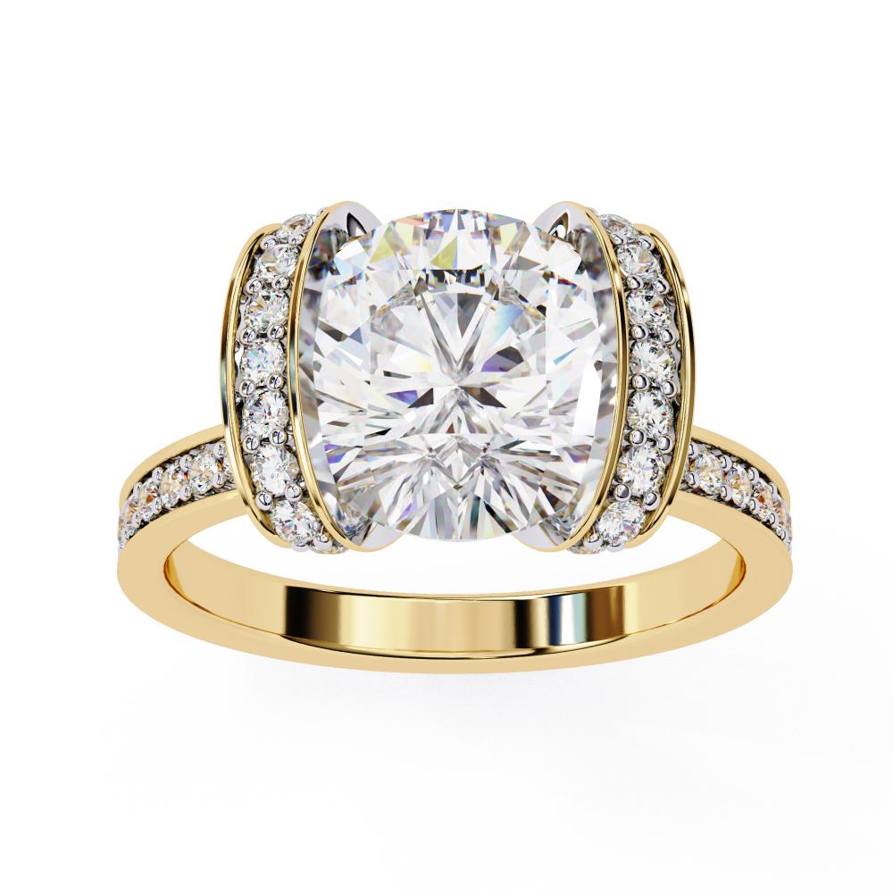 Round Diamond Ring with Double Halo Band in Gold