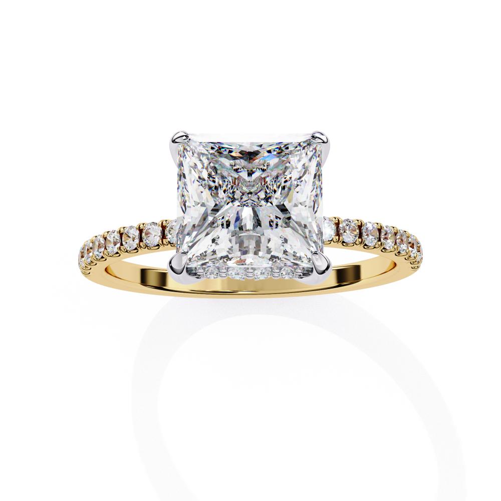 Princess Cut Diamond Pavé Engagement Ring in Gold