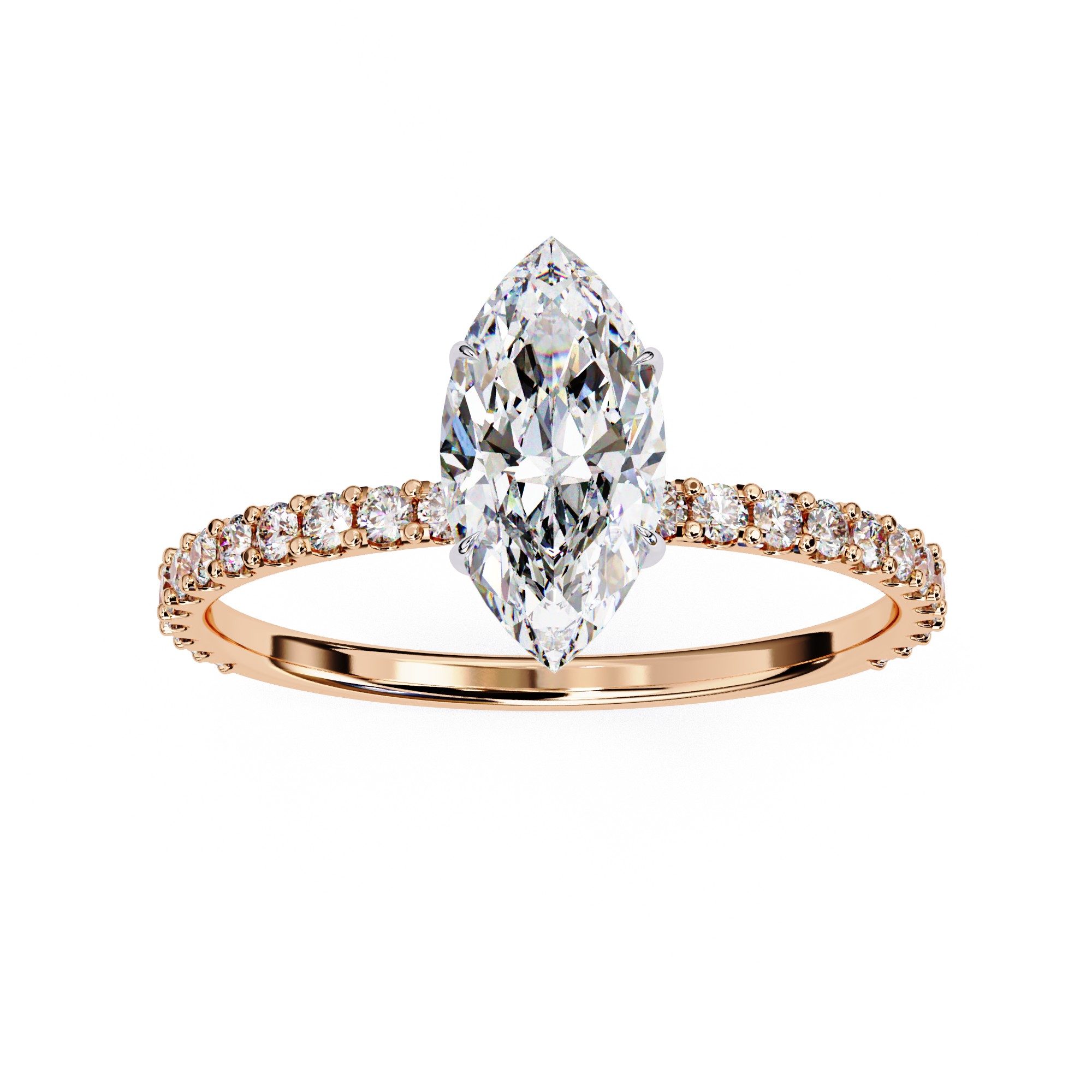 Elegant Marquise-Cut Diamond Engagement Ring with Pave Band in Gold