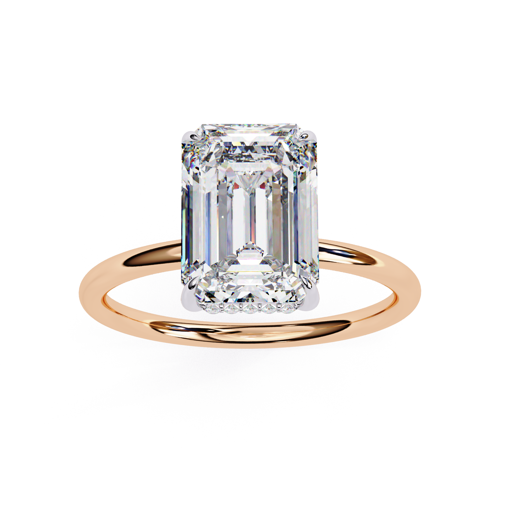 Two-Tone Emerald Cut Diamond Solitaire Ring