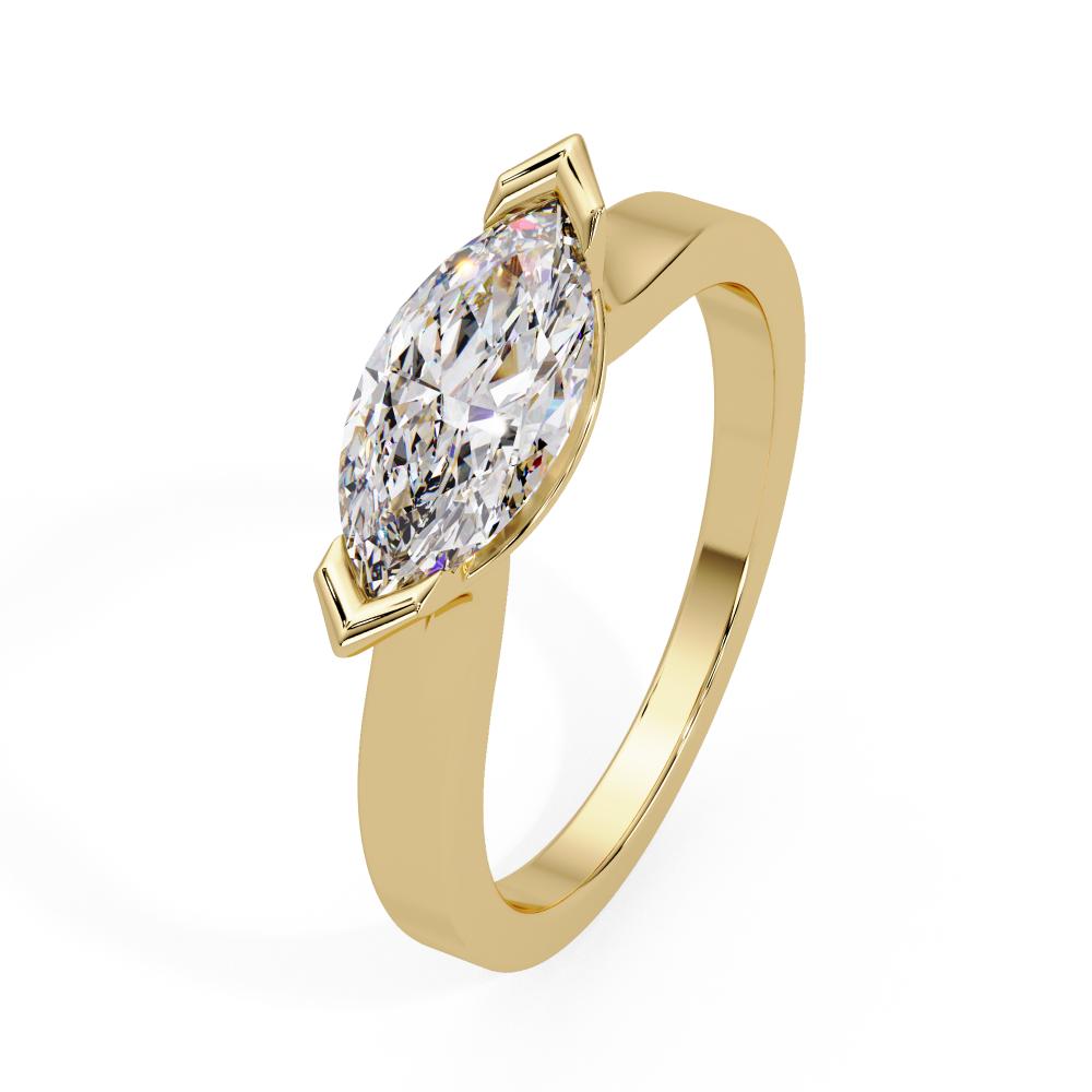 Marquise Diamond Half-Bezel Solitaire Ring in Gold