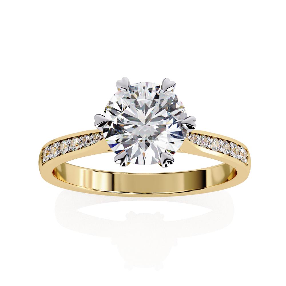 Round Cut Diamond Pavé Engagement Ring in Gold
